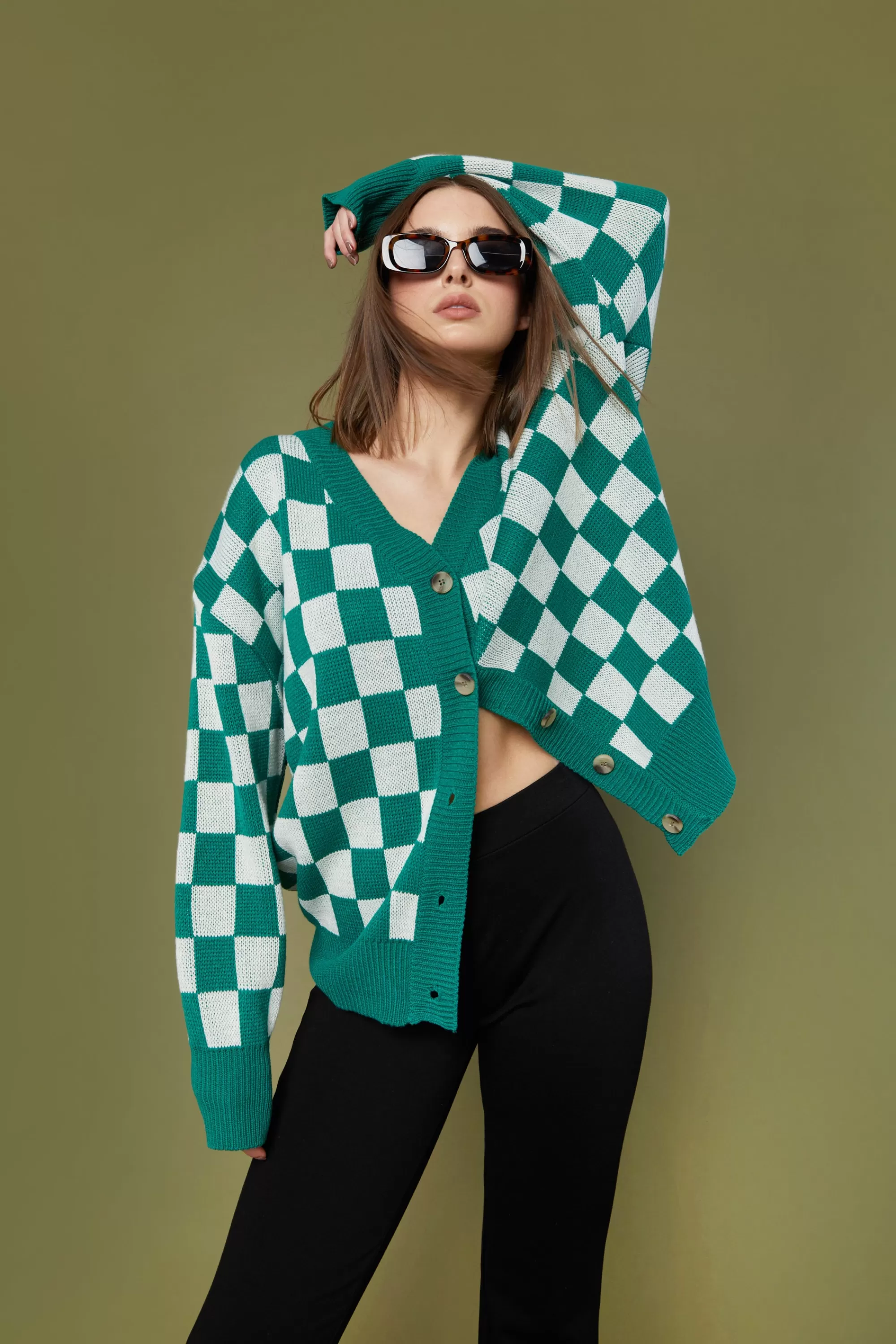 OAK + FORT CHECKERED CARDIGAN | Women Sweaters & Cardigans
