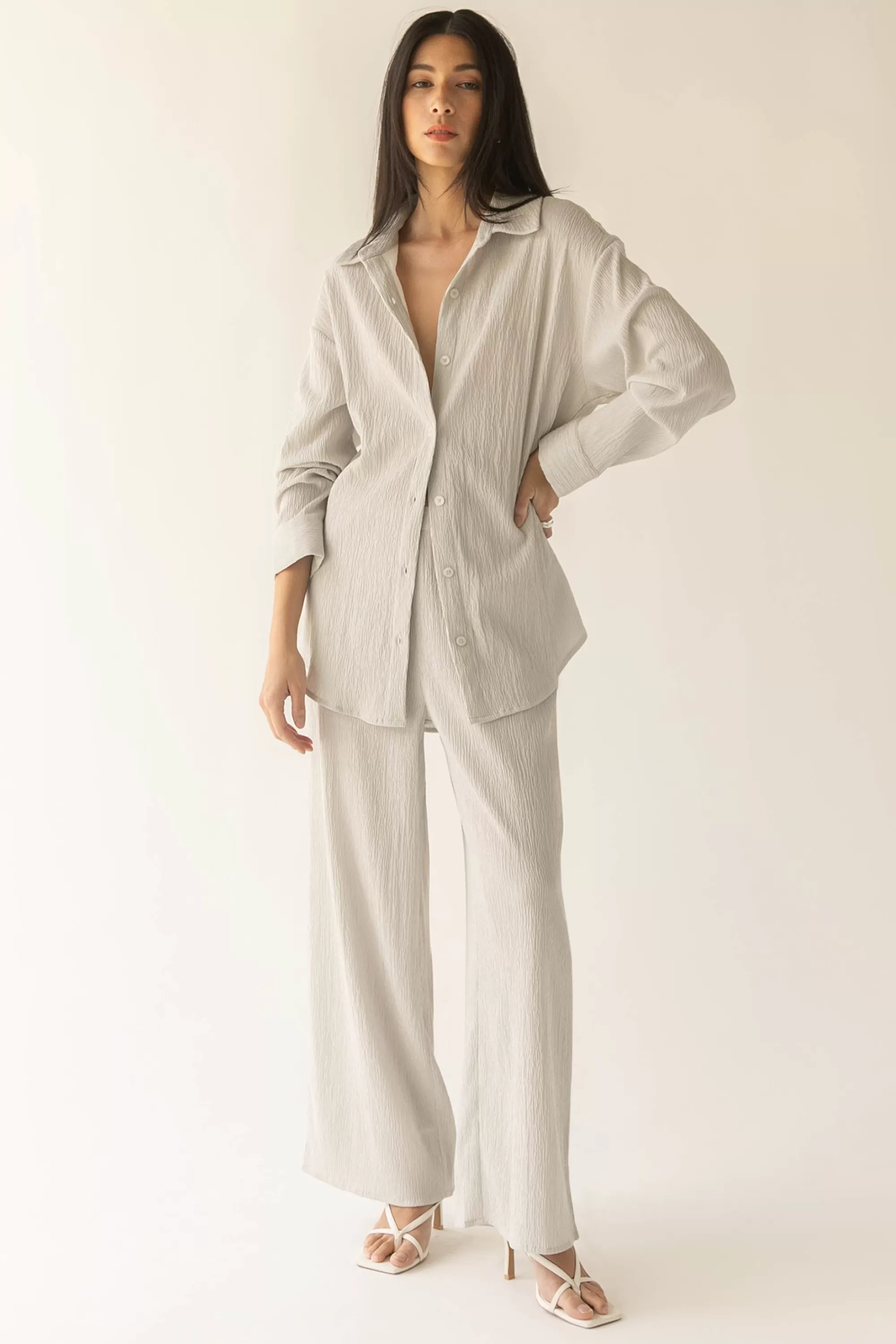OAK + FORT CRINKLE BUTTON UP | Women Tops