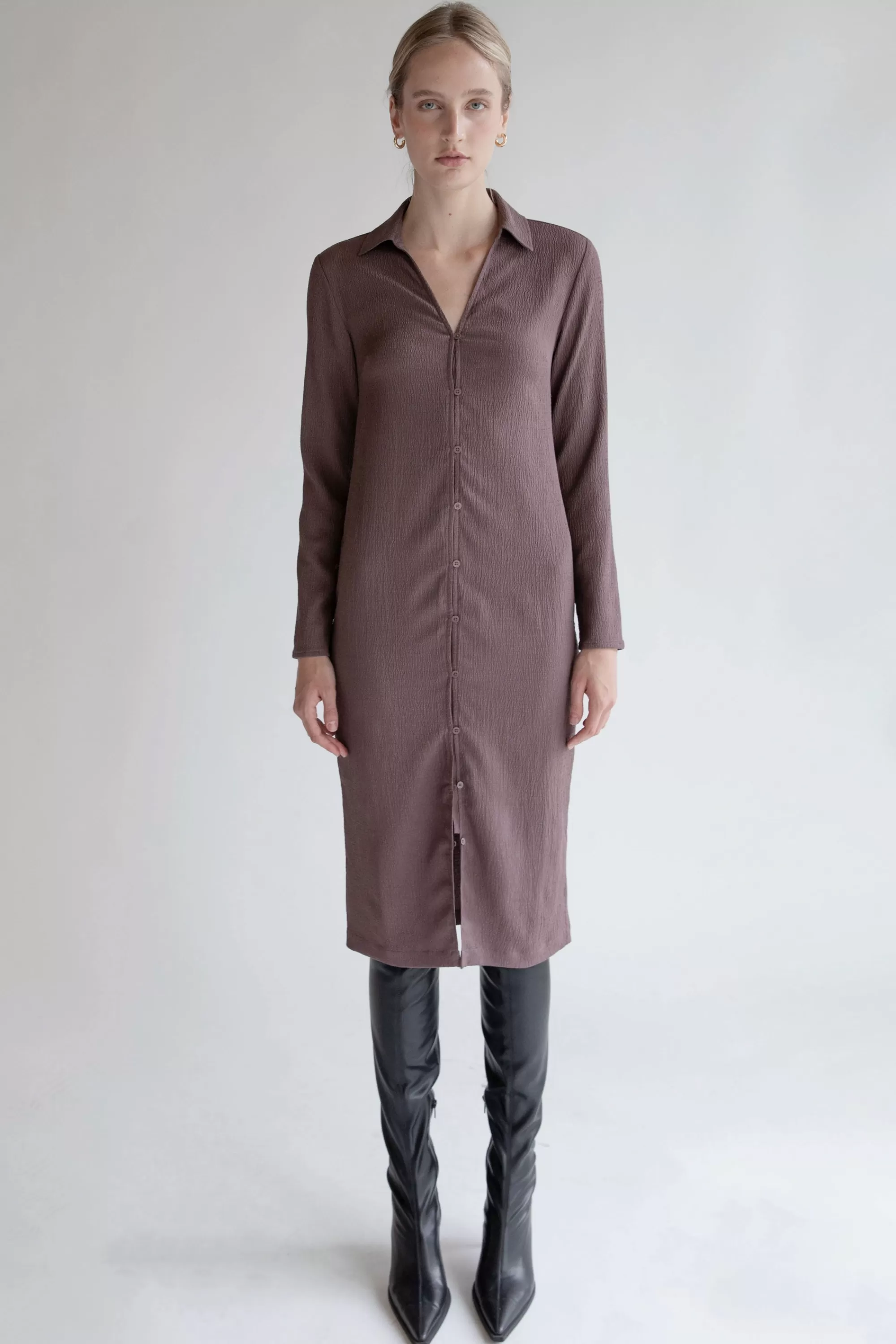 OAK + FORT CRINKLED SHIRT DRESS | Women Dresses