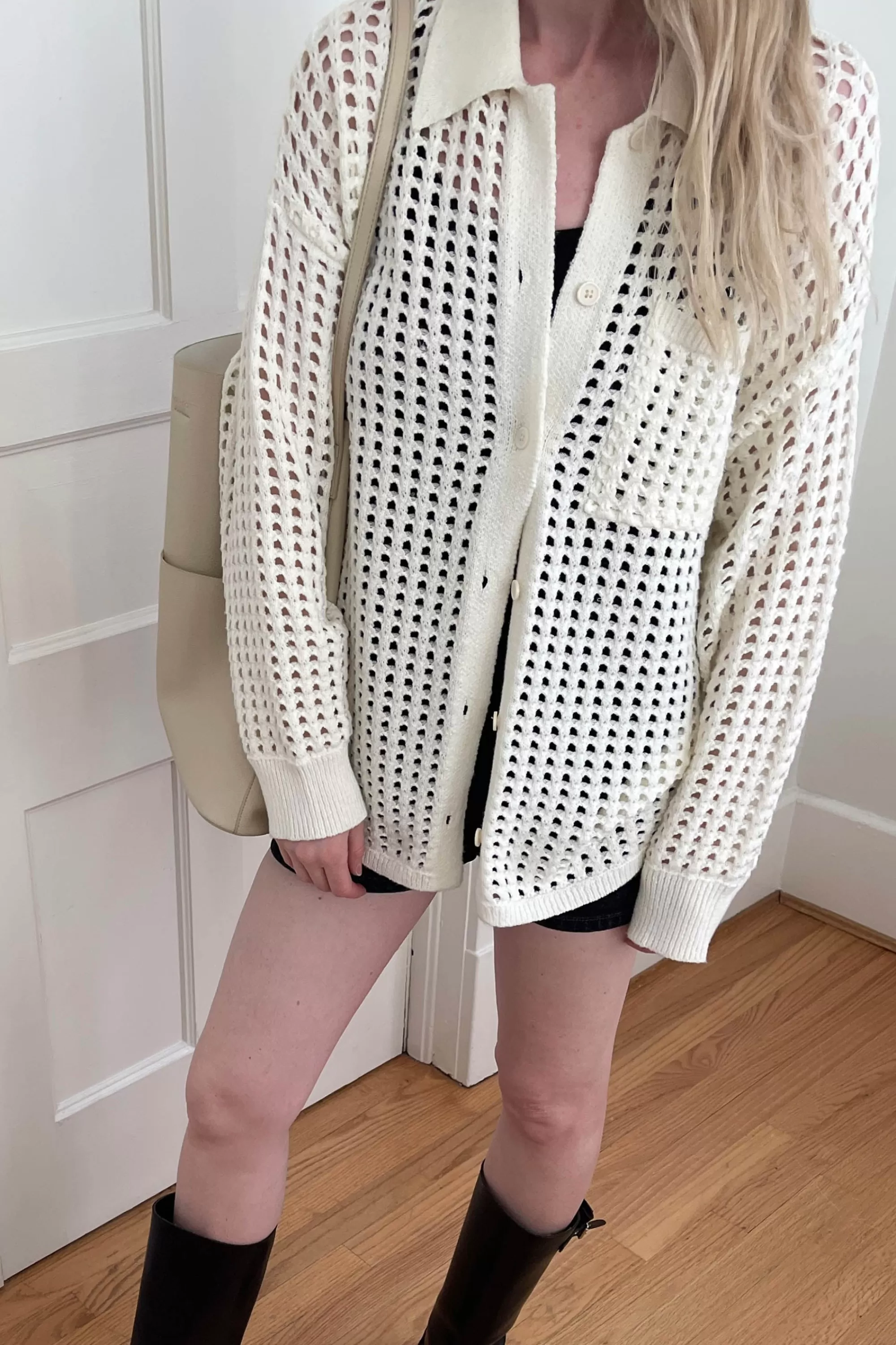 OAK + FORT CROCHET COLLARED COVERUP | Women Sweaters & Cardigans