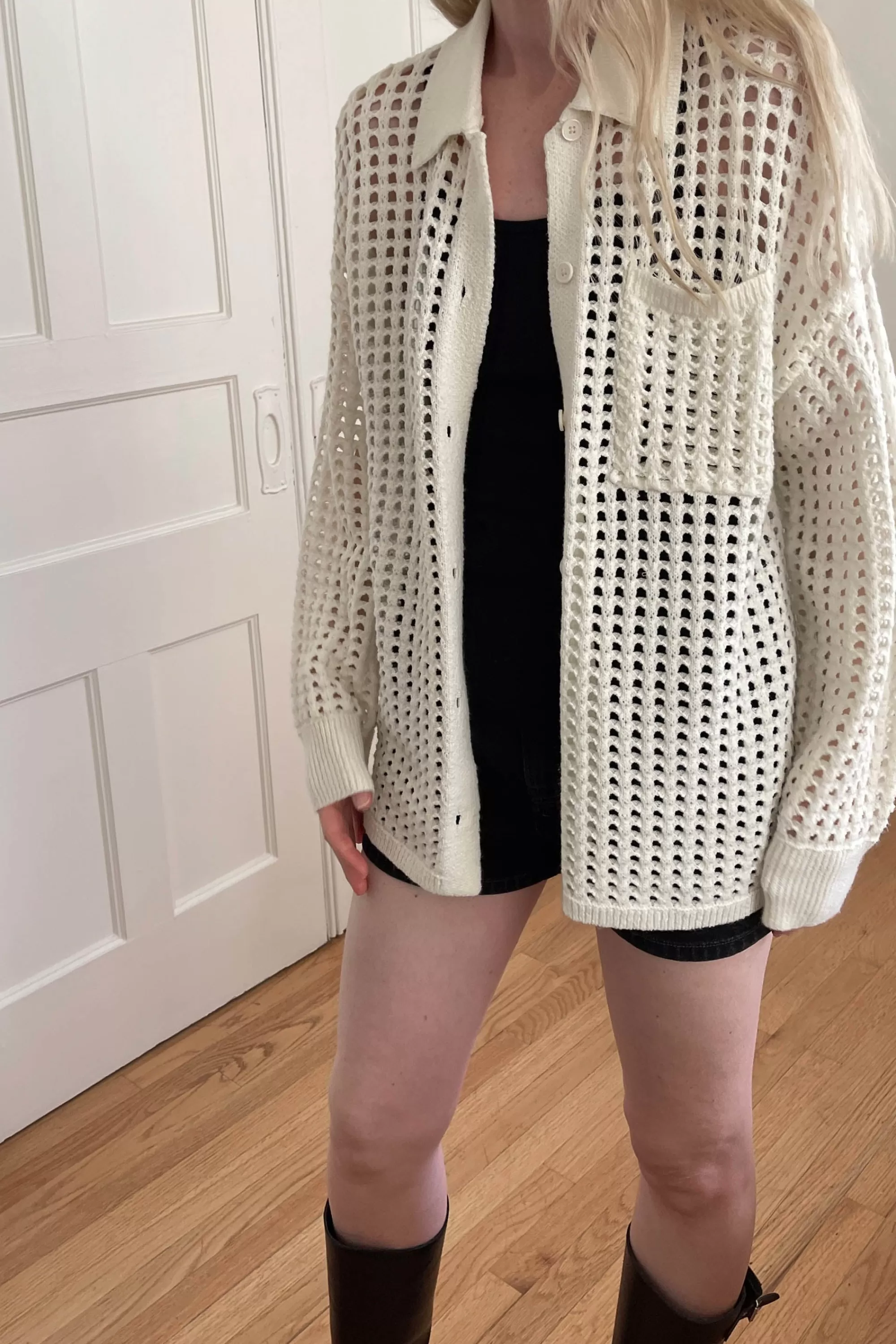 OAK + FORT CROCHET COLLARED COVERUP | Women Sweaters & Cardigans