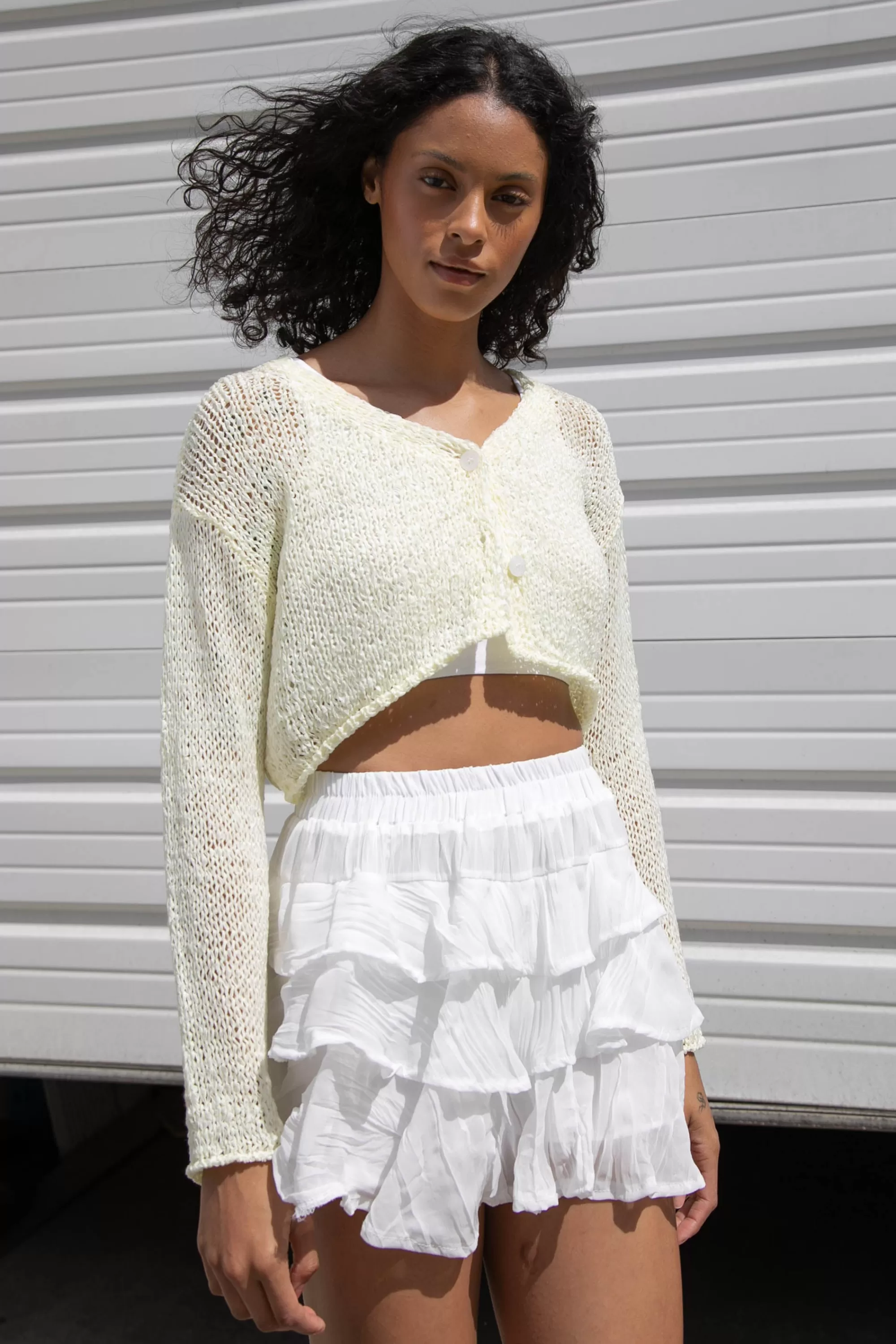 OAK + FORT CROPPED CROCHET CARDIGAN | Women Sweaters & Cardigans