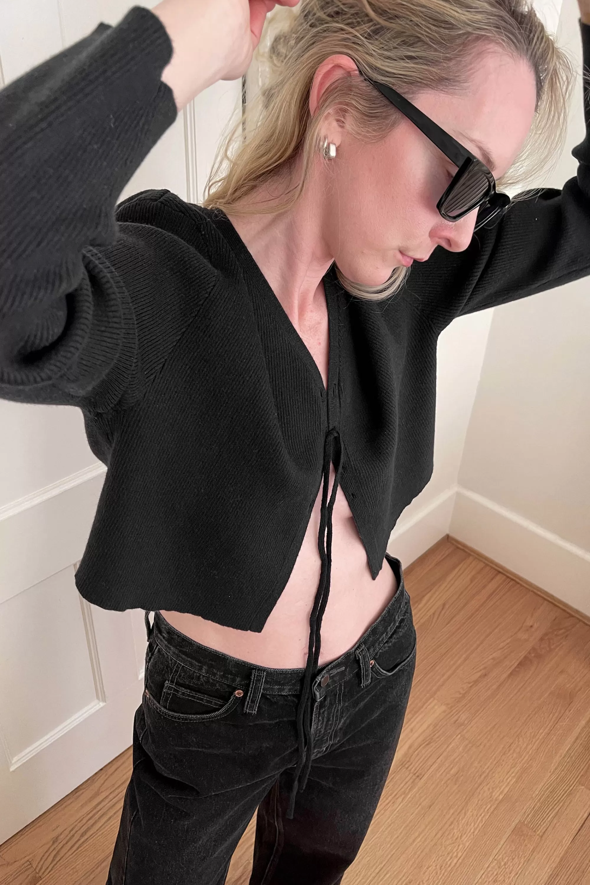 OAK + FORT CROPPED LACE-UP CARDIGAN | Women Sweaters & Cardigans