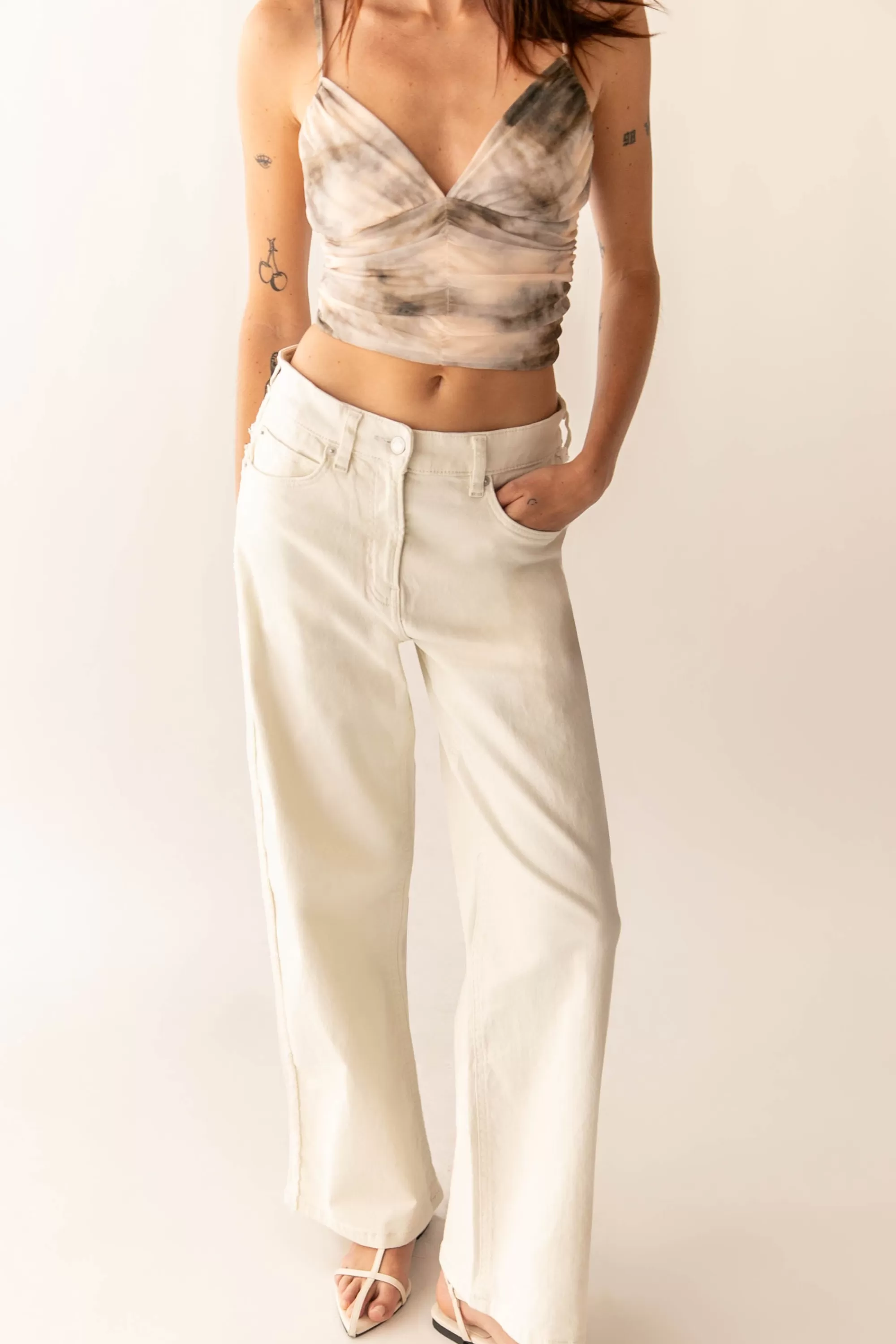 OAK + FORT CROPPED MESH TANK | Women Tops