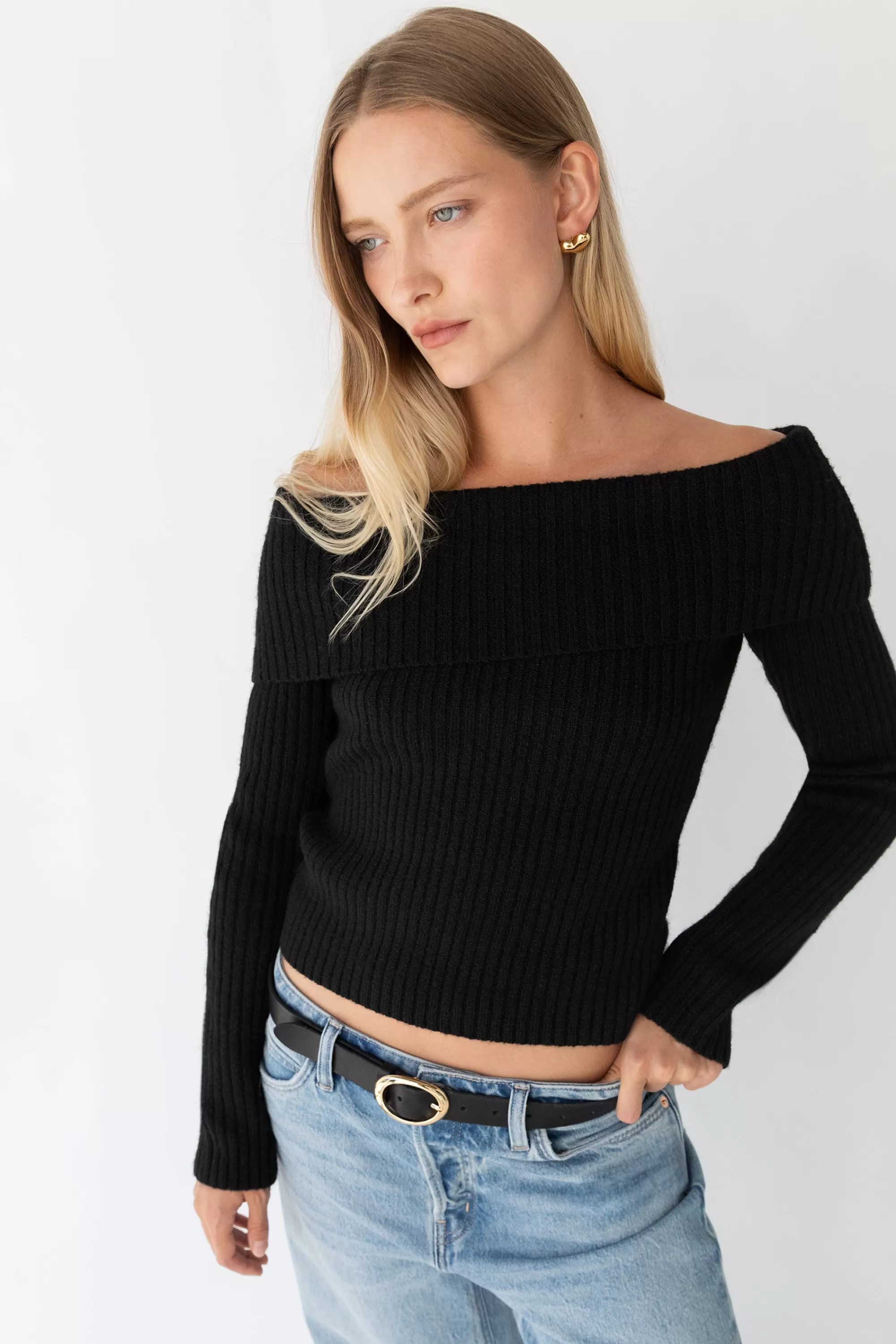 OAK + FORT CROPPED OFF THE SHOULDER SWEATER | Women Sweaters & Cardigans