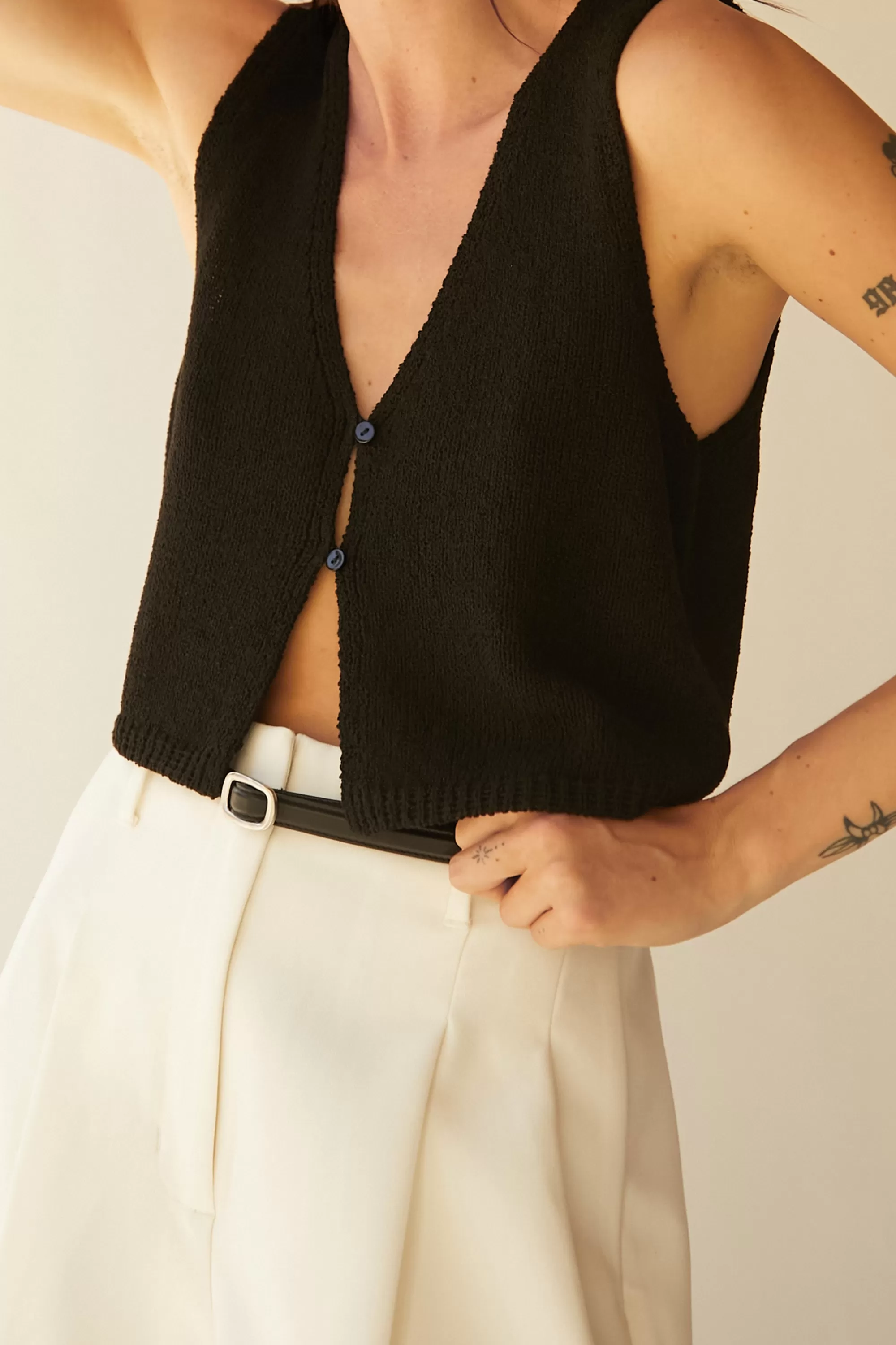 OAK + FORT CROPPED OPEN FRONT KNIT TANK | Women Tops | Sweaters & Cardigans