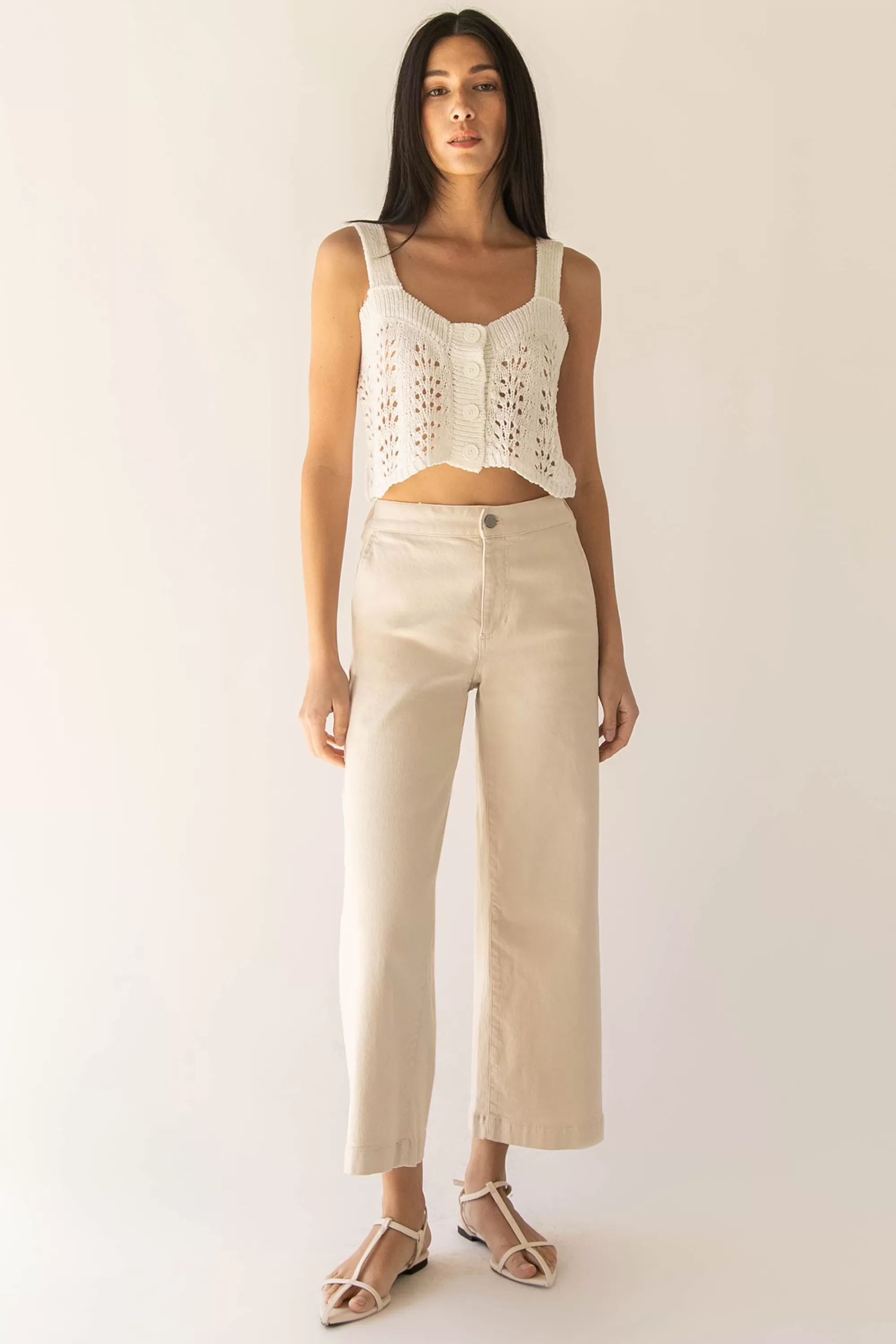 OAK + FORT CROPPED OPEN KNIT TANK TOP | Women Tops | Sweaters & Cardigans