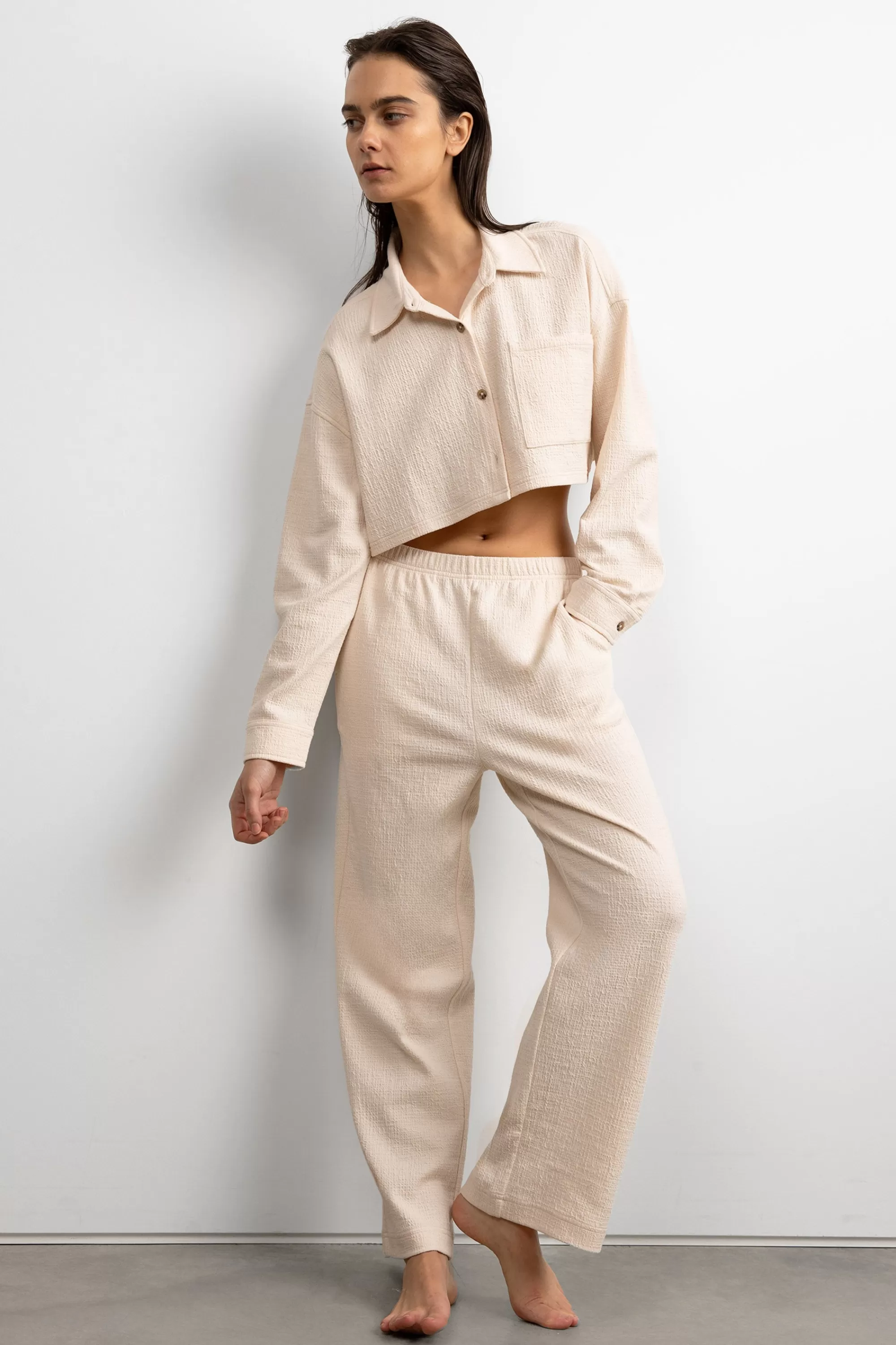 OAK + FORT CROPPED OVERSIZED KNIT SHIRT | Women Tops