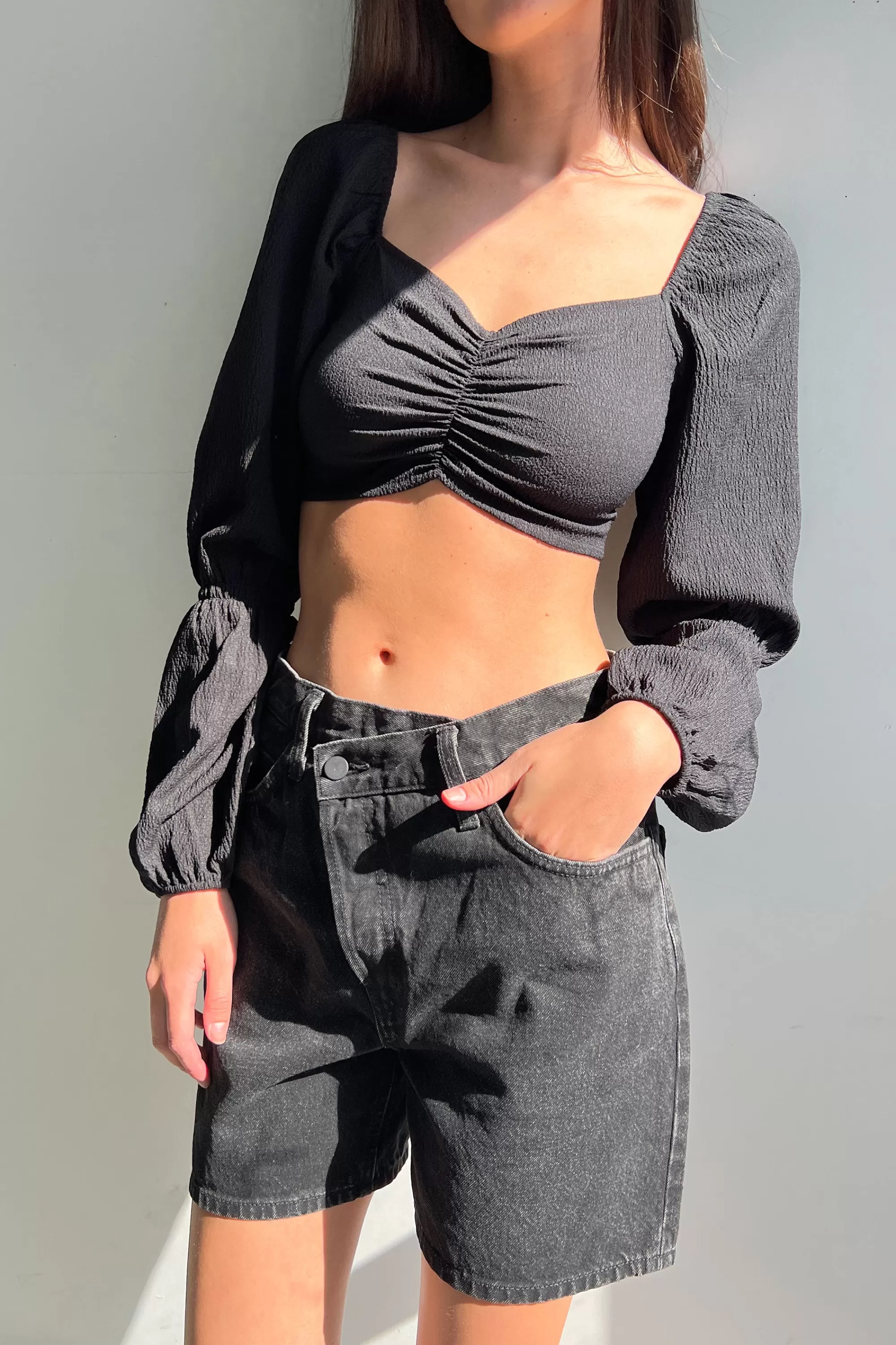 OAK + FORT CROPPED PUFF SLEEVE TOP | Women Tops