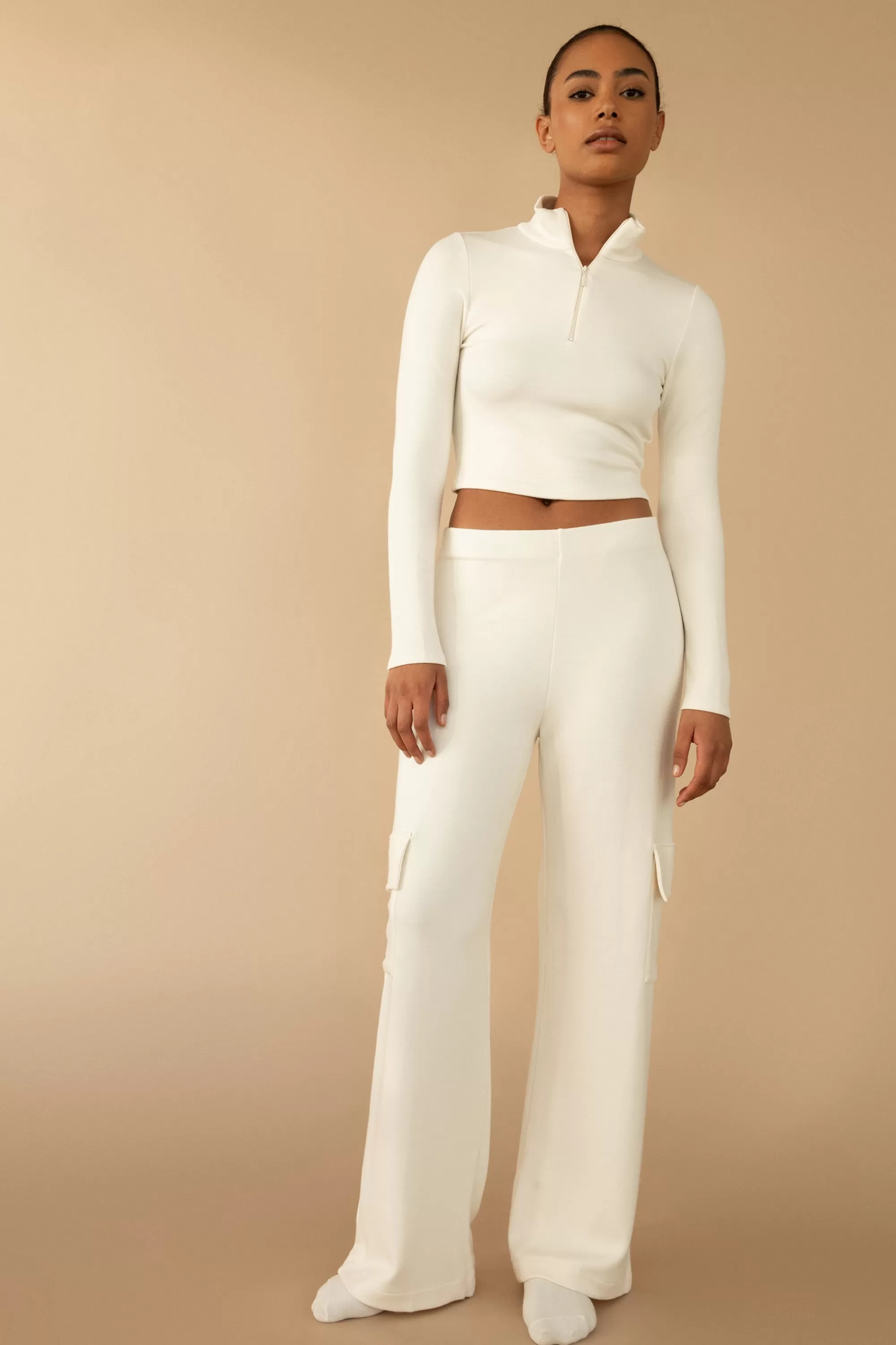 OAK + FORT CROPPED QUARTER ZIP LONG SLEEVE TOP | Women Tops