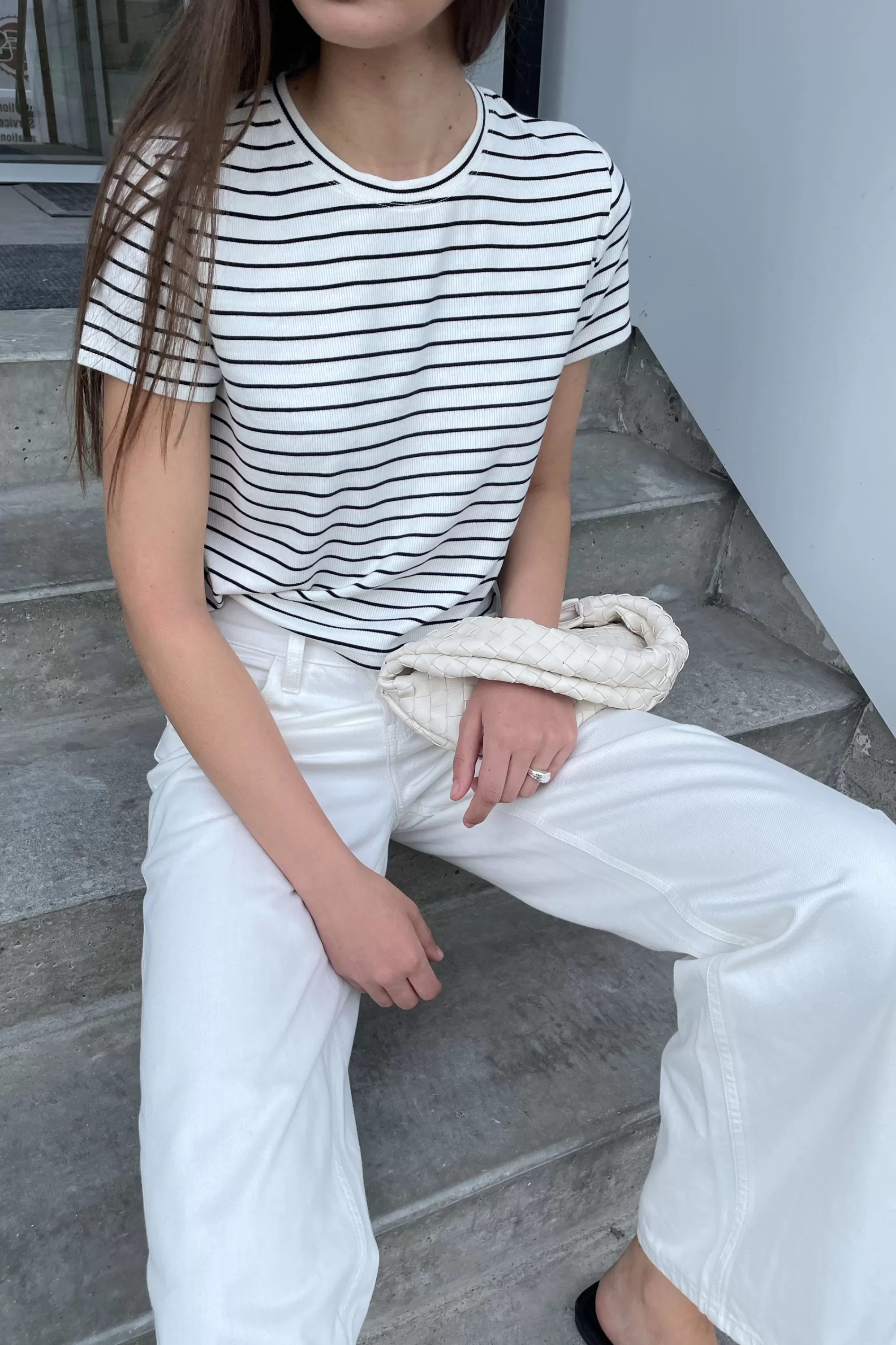 OAK + FORT CROPPED STRIPED T-SHIRT | Women Tops