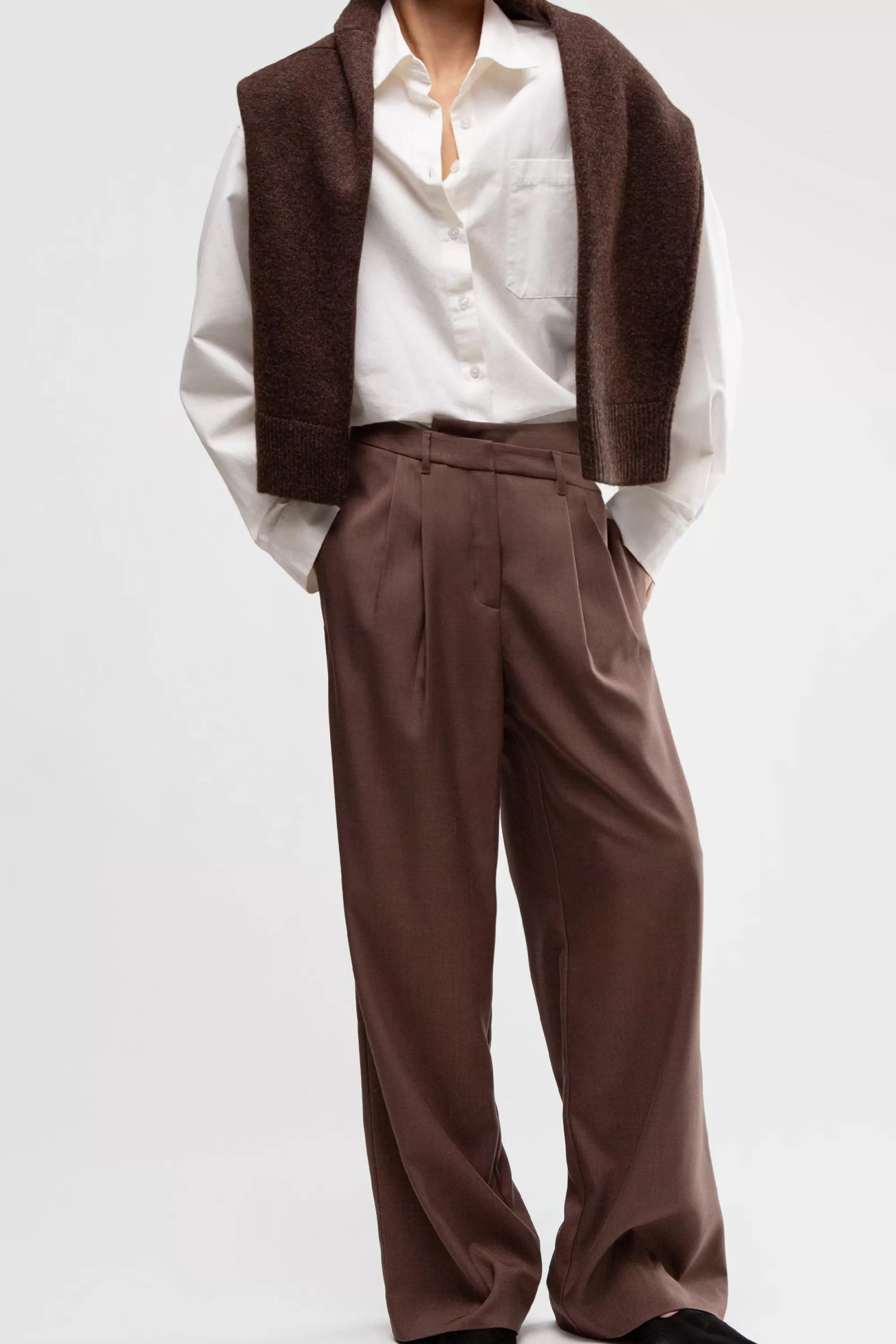 OAK + FORT CROSSOVER WAIST WIDE LEG PANT | Women Pants