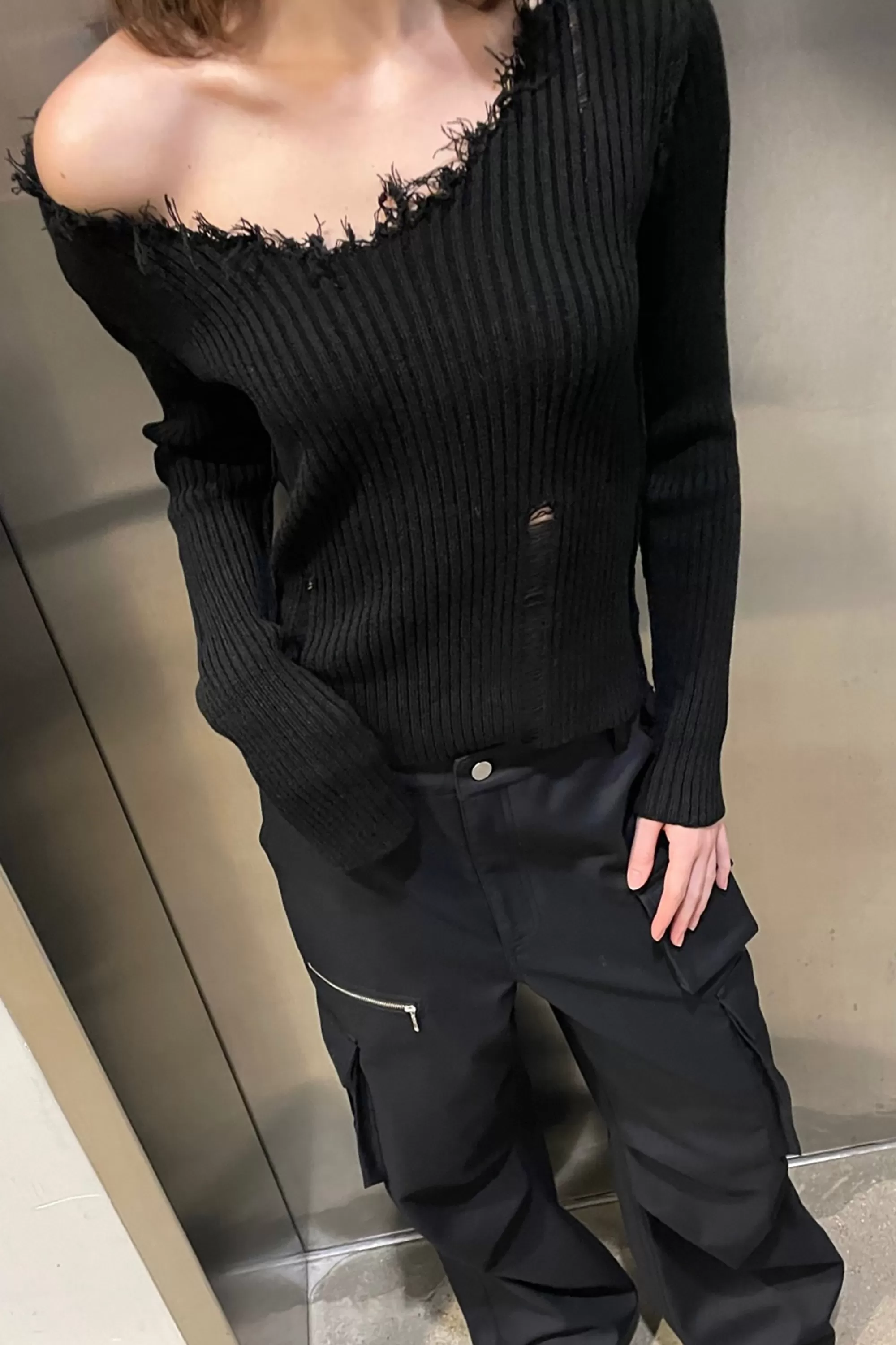 OAK + FORT DISTRESSED V-NECK SWEATER | Women Sweaters & Cardigans