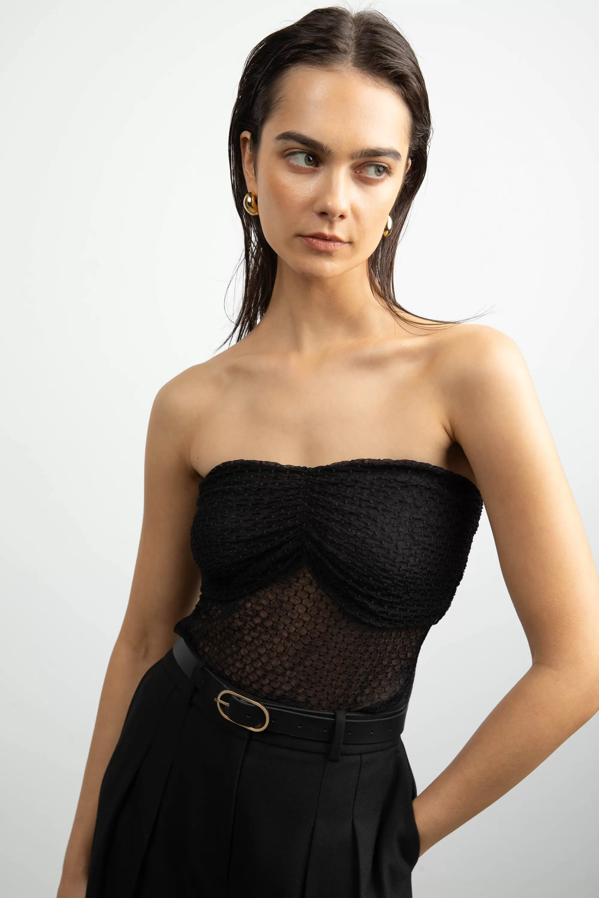 OAK + FORT DOTTED MESH TUBE TOP | Women Tops
