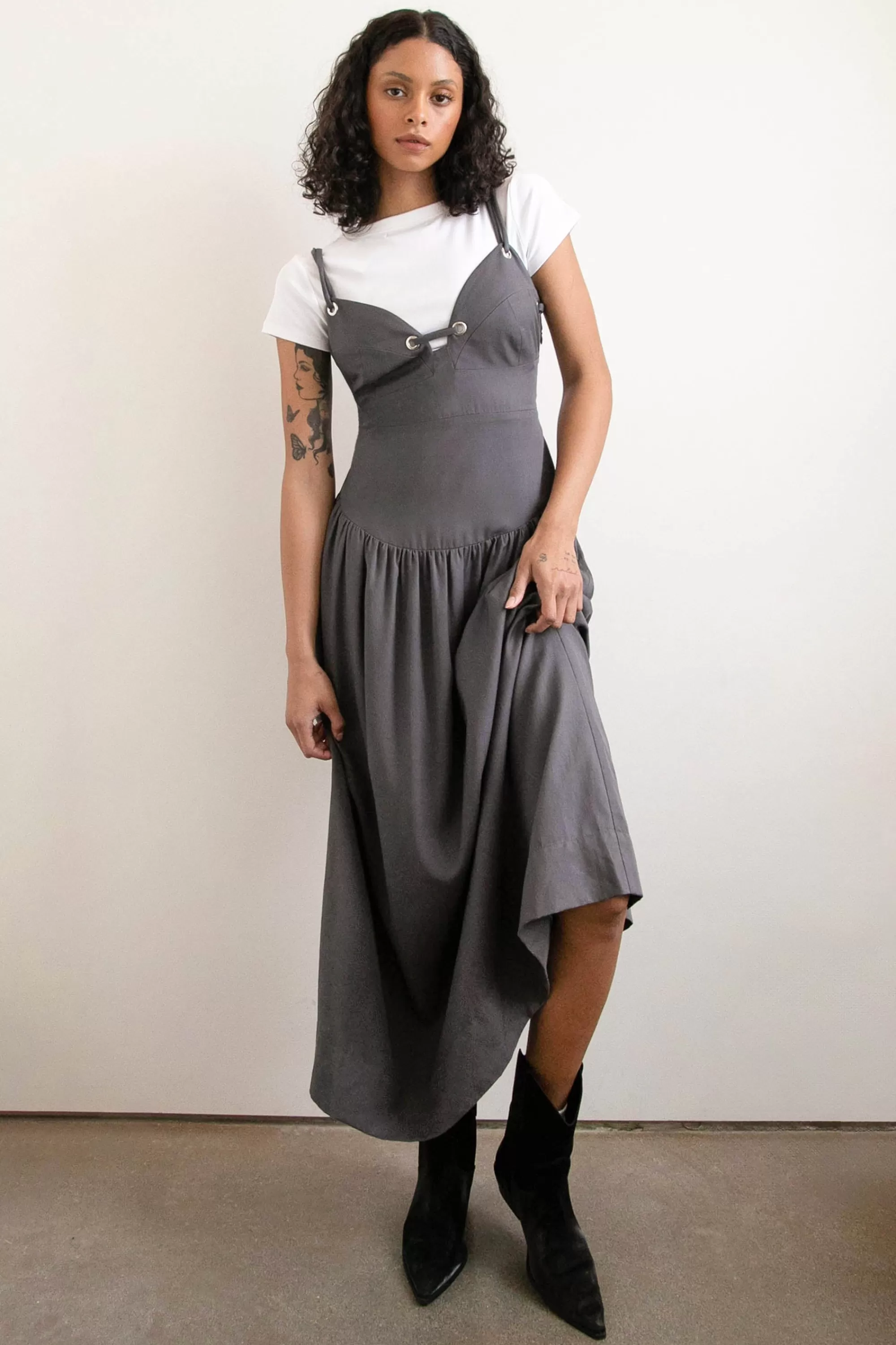 OAK + FORT DROP-WAIST DRESS WITH METAL EYELETS | Women Dresses