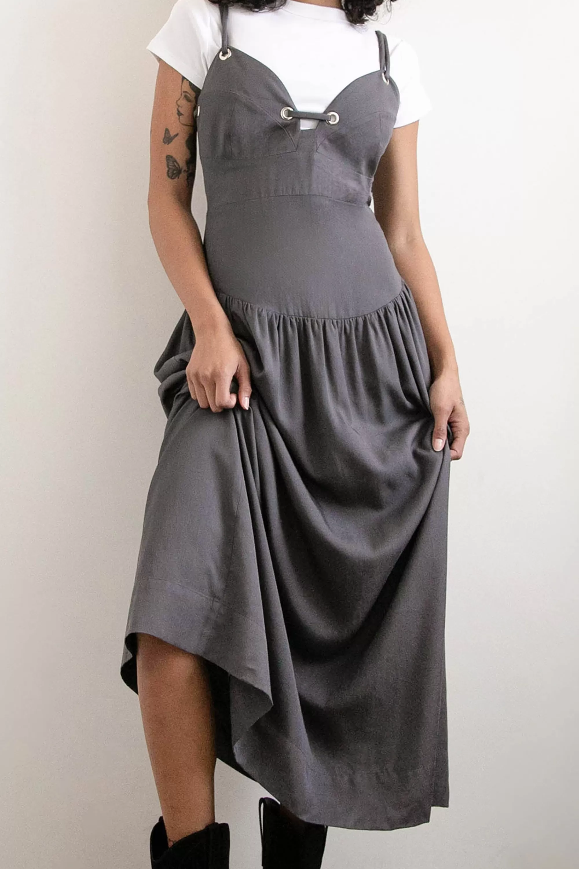 OAK + FORT DROP-WAIST DRESS WITH METAL EYELETS | Women Dresses