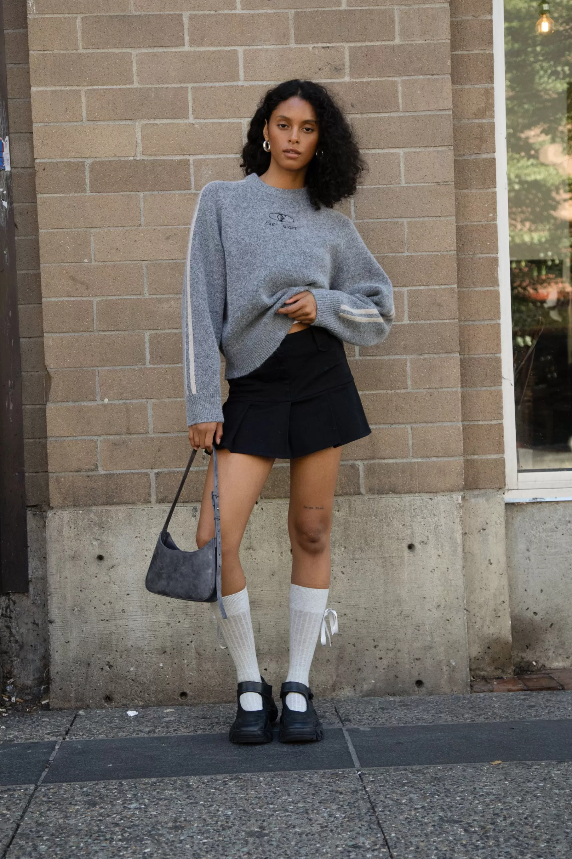 OAK + FORT EMBROIDERED OAK SPORT SWEATER | Women Sweaters & Cardigans