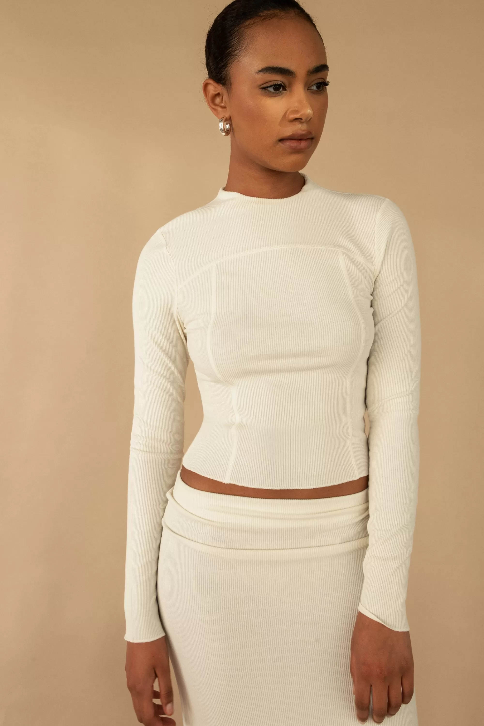 OAK + FORT EXPOSED SEAM MOCKNECK TOP | Women Tops