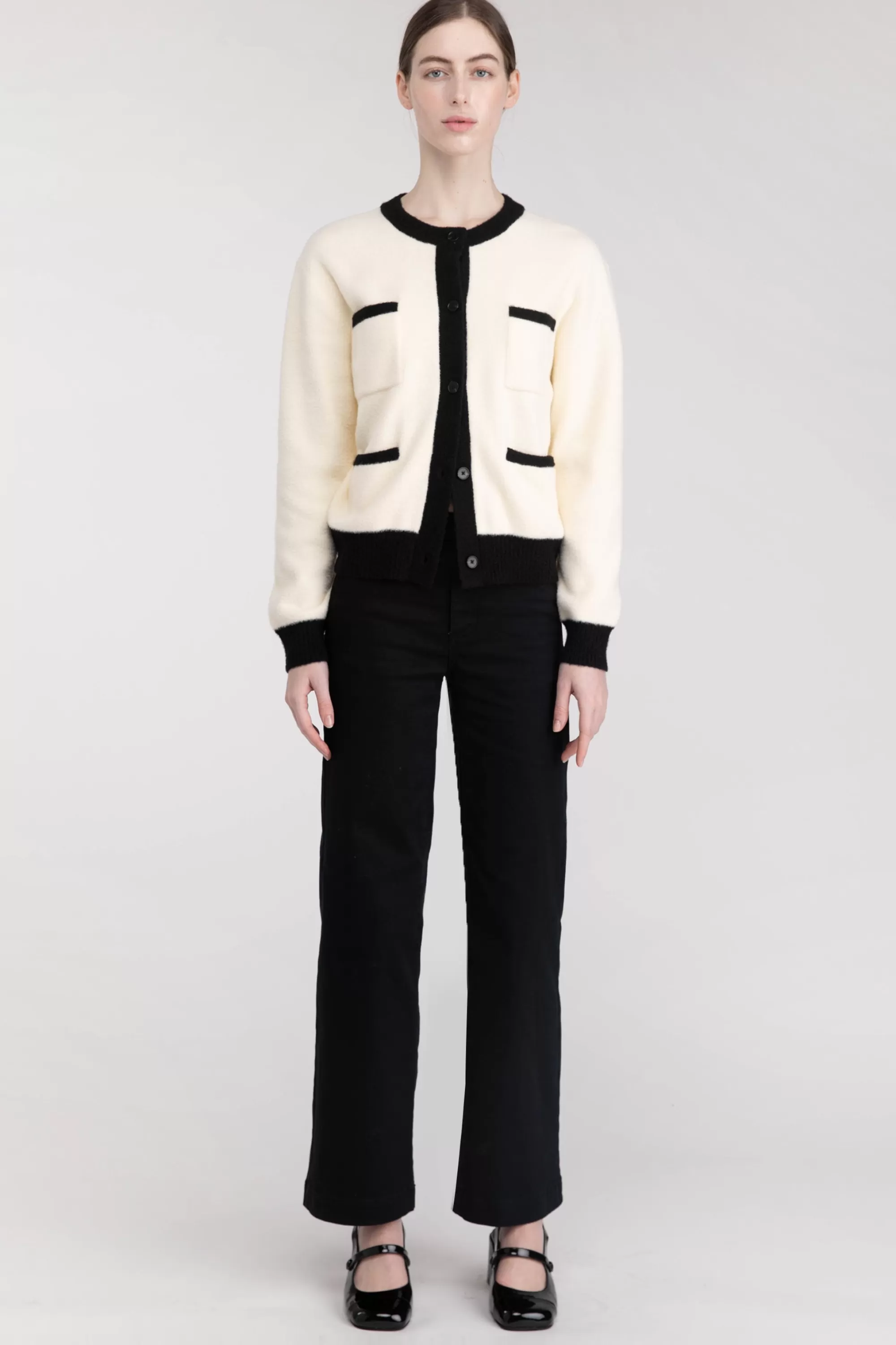 OAK + FORT FUZZY COLOUR BLOCK CARDIGAN | Women Sweaters & Cardigans
