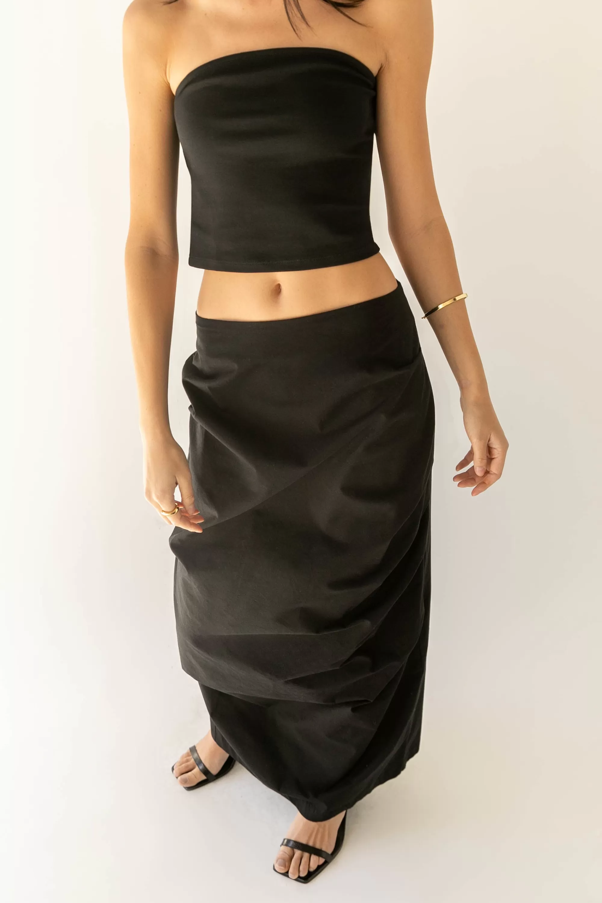 OAK + FORT GATHERED DETAIL COLUMN MAXI SKIRT | Women Skirts