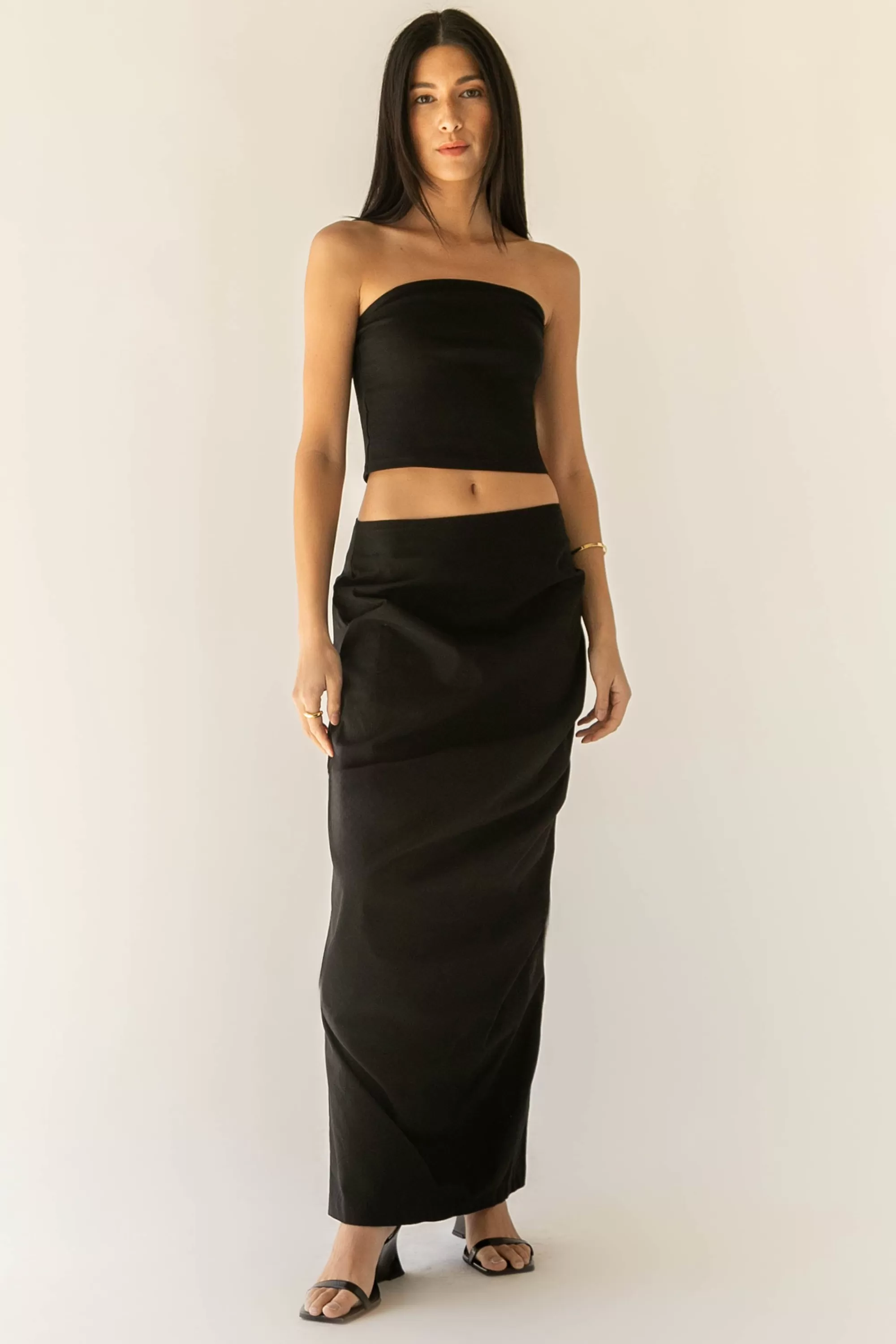 OAK + FORT GATHERED DETAIL COLUMN MAXI SKIRT | Women Skirts
