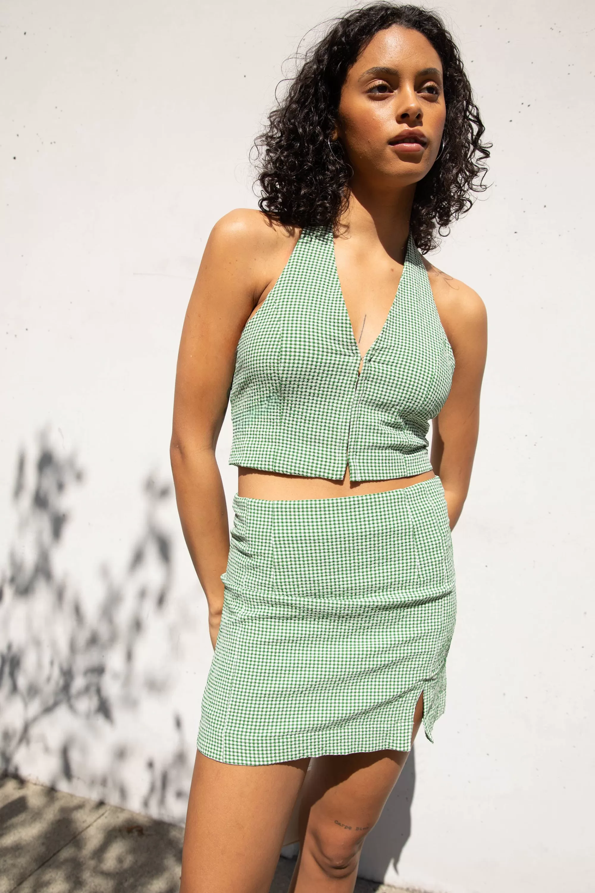 OAK + FORT GINGHAM HALTER TOP | Women Tops