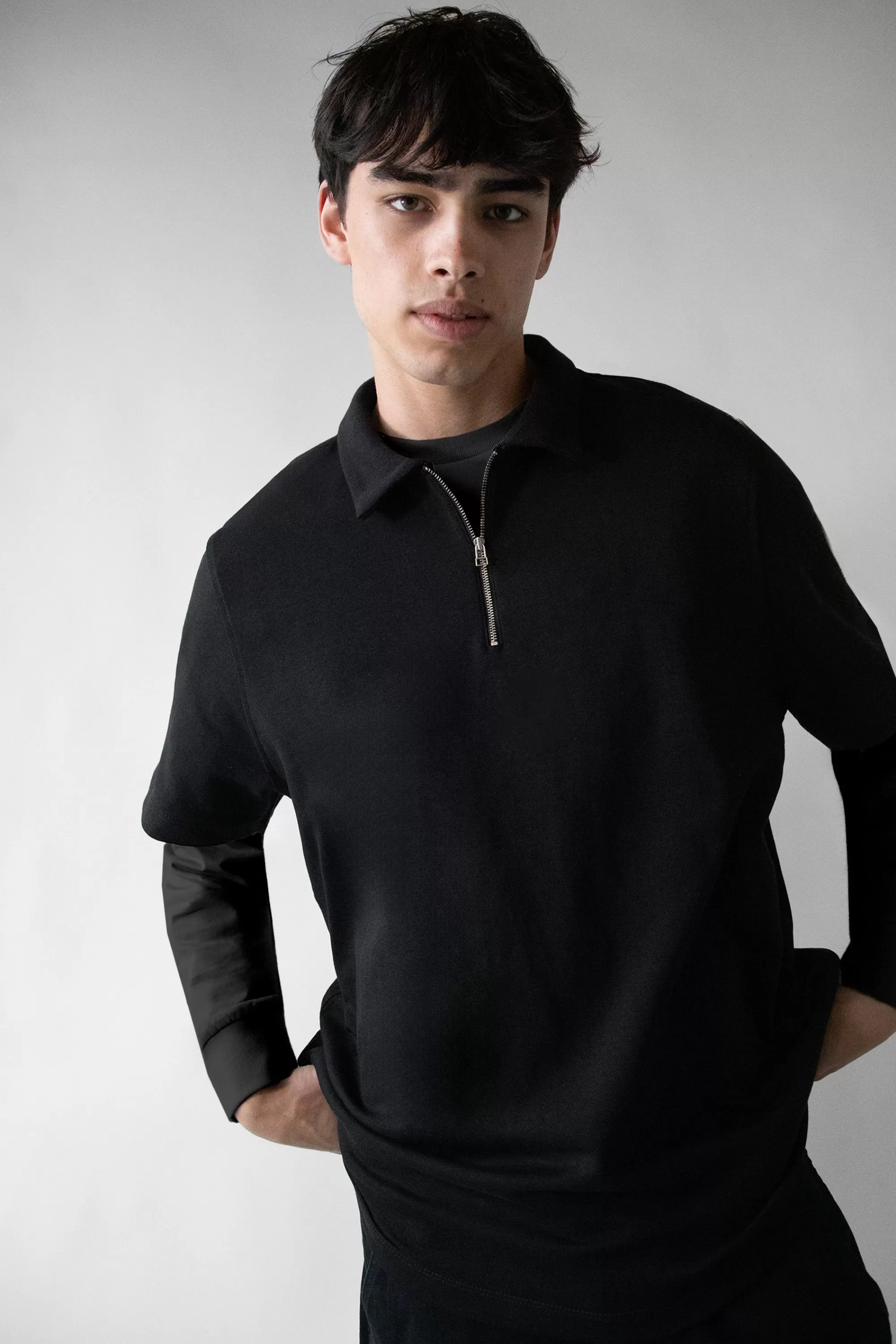 OAK + FORT HALF ZIP POLO T-SHIRT | Tops