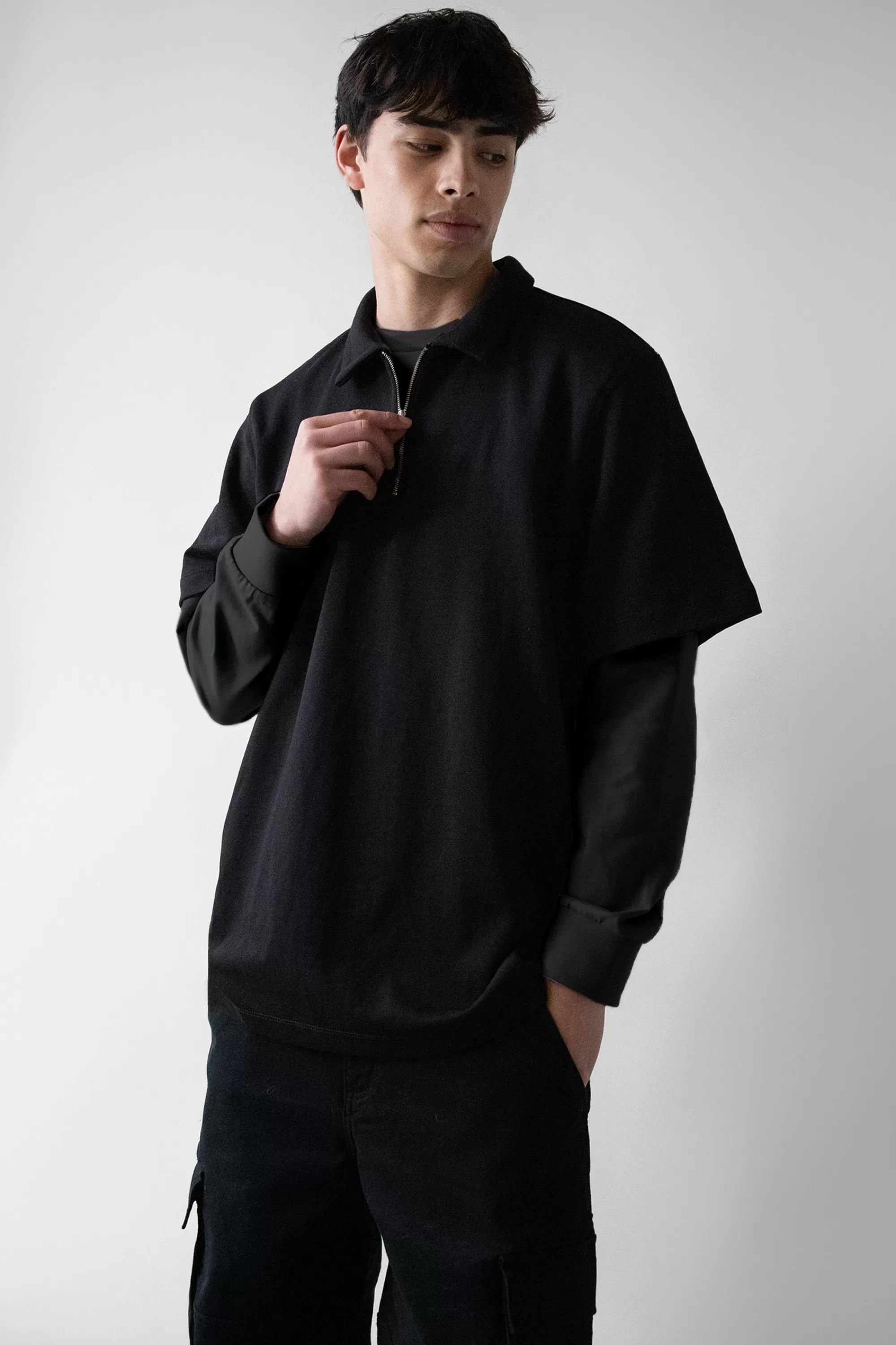 OAK + FORT HALF ZIP POLO T-SHIRT | Tops