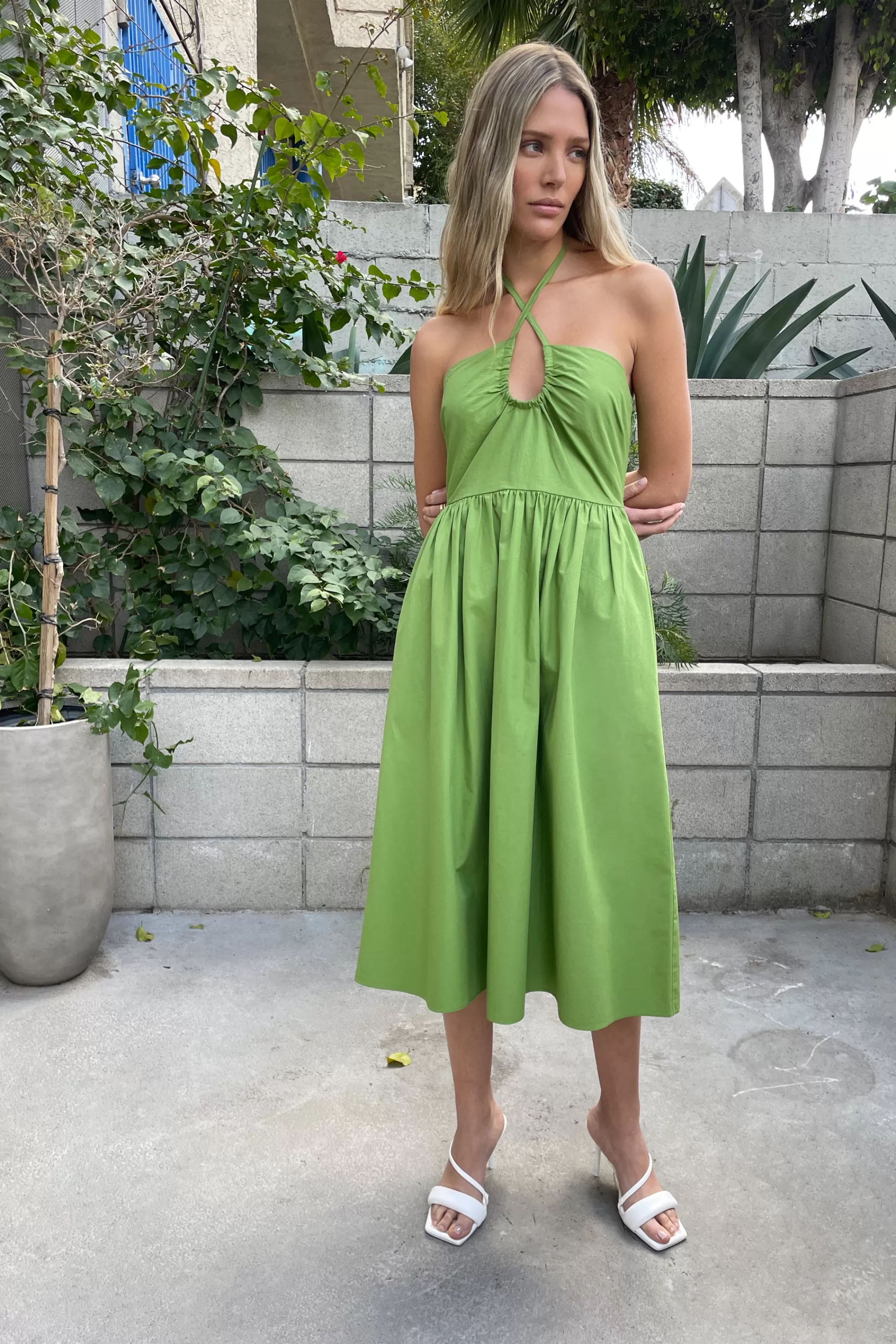OAK + FORT HALTER NECK MIDI DRESS | Women Dresses