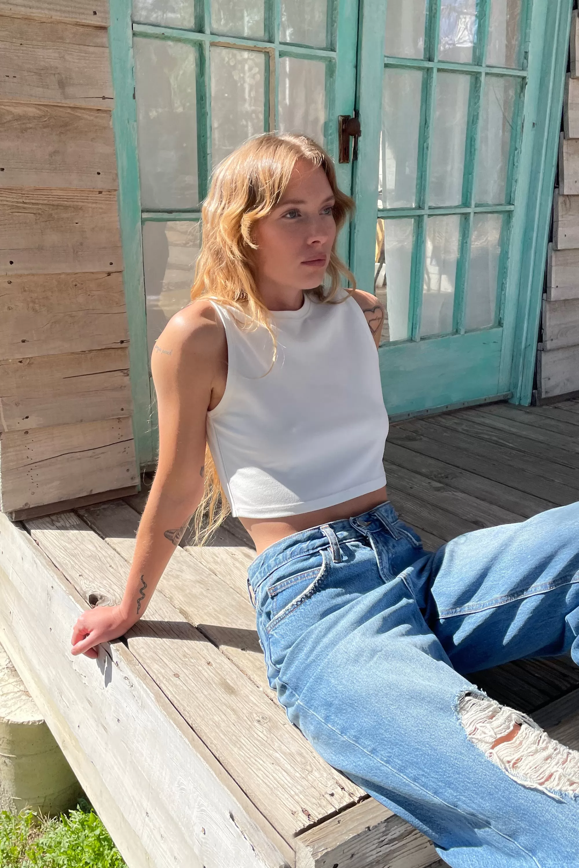 OAK + FORT HIGH NECK CROPPED TANK | Women Tops