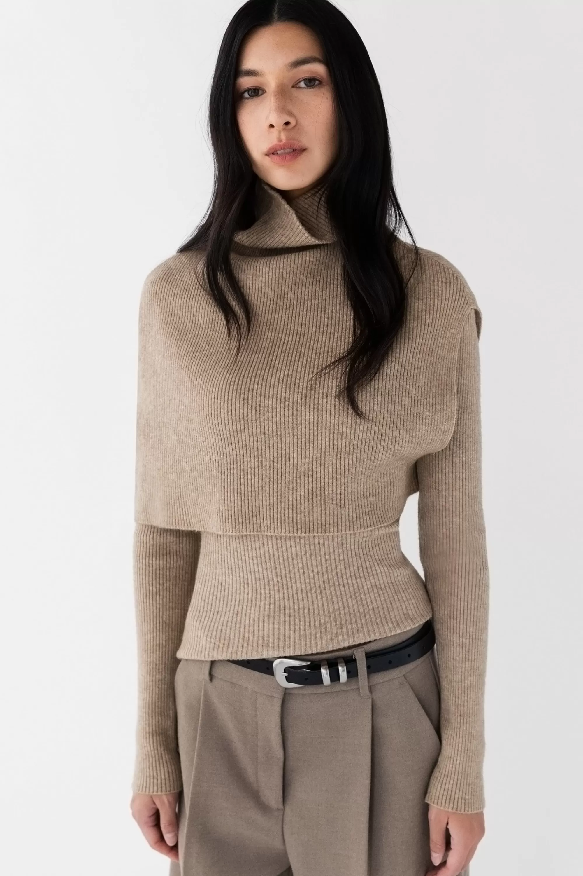 OAK + FORT LAYERED KNIT TOP SHAWL SET | Women Tops | Sweaters & Cardigans