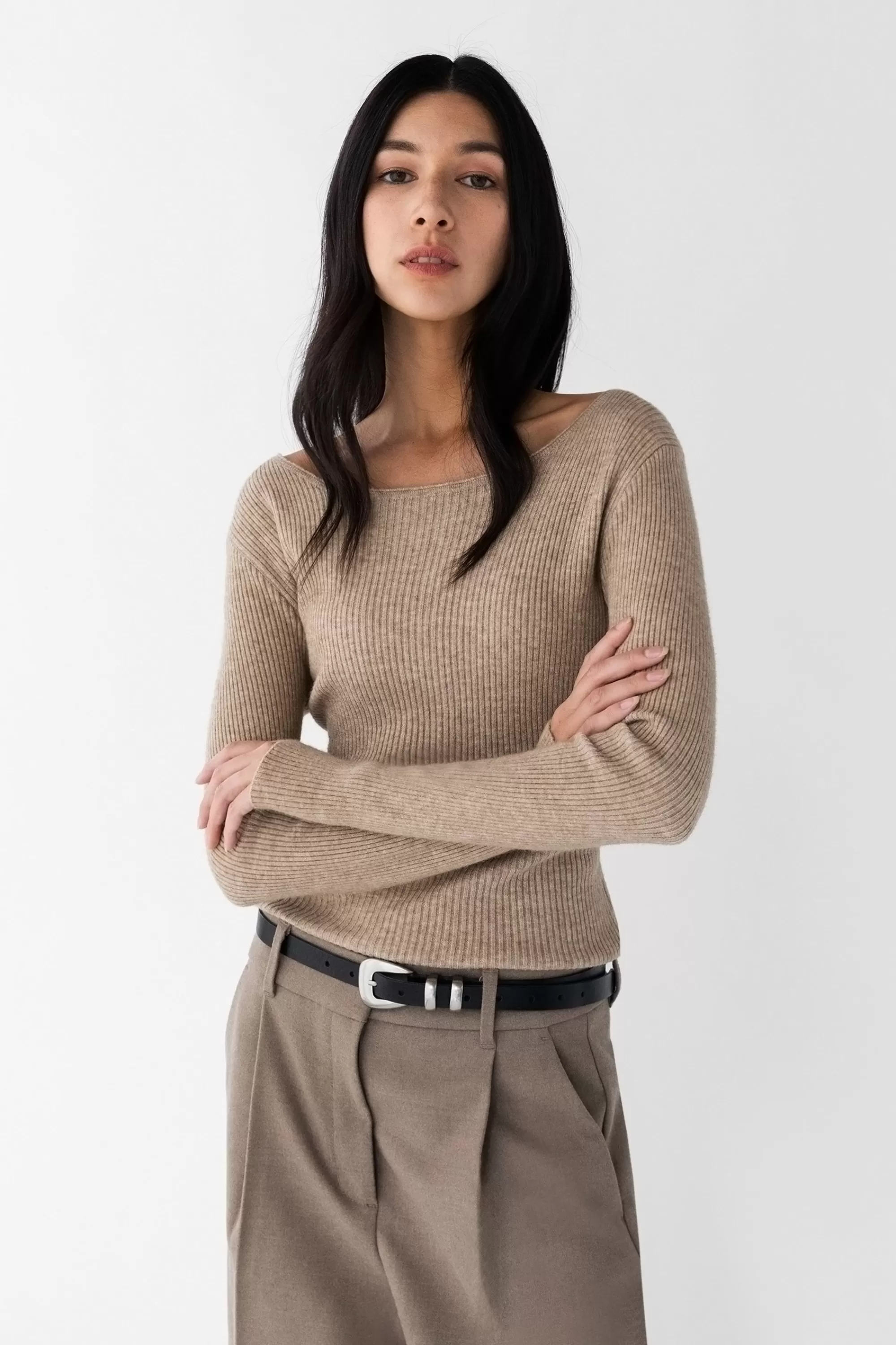 OAK + FORT LAYERED KNIT TOP SHAWL SET | Women Tops | Sweaters & Cardigans
