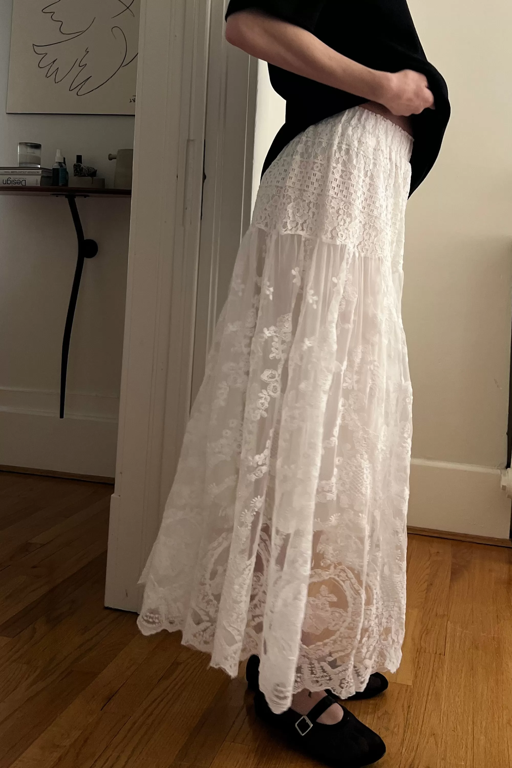 OAK + FORT LAYERED LACE MIDI SKIRT | Women Skirts