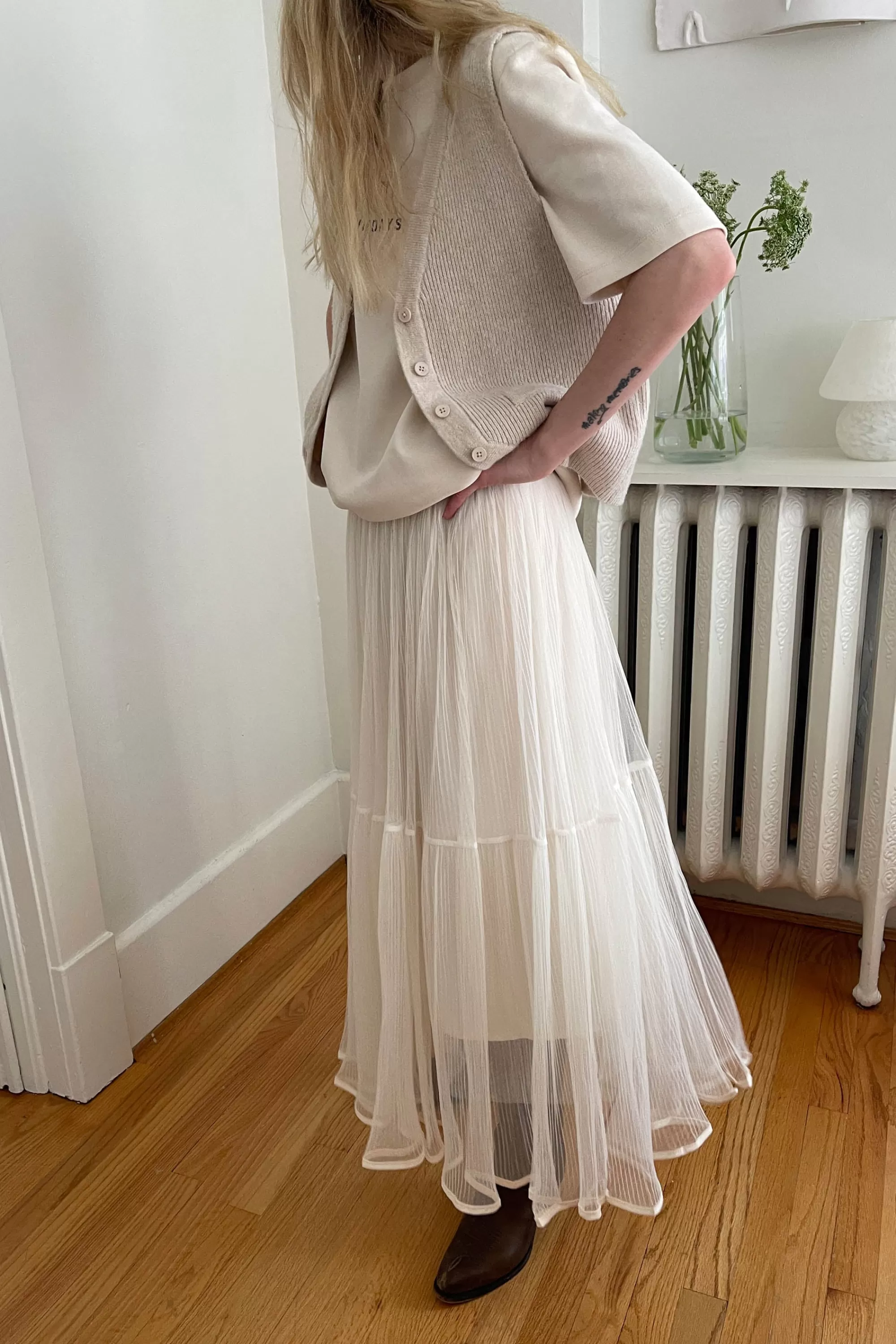 OAK + FORT LAYERED TULLE MIDI SKIRT | Women Skirts