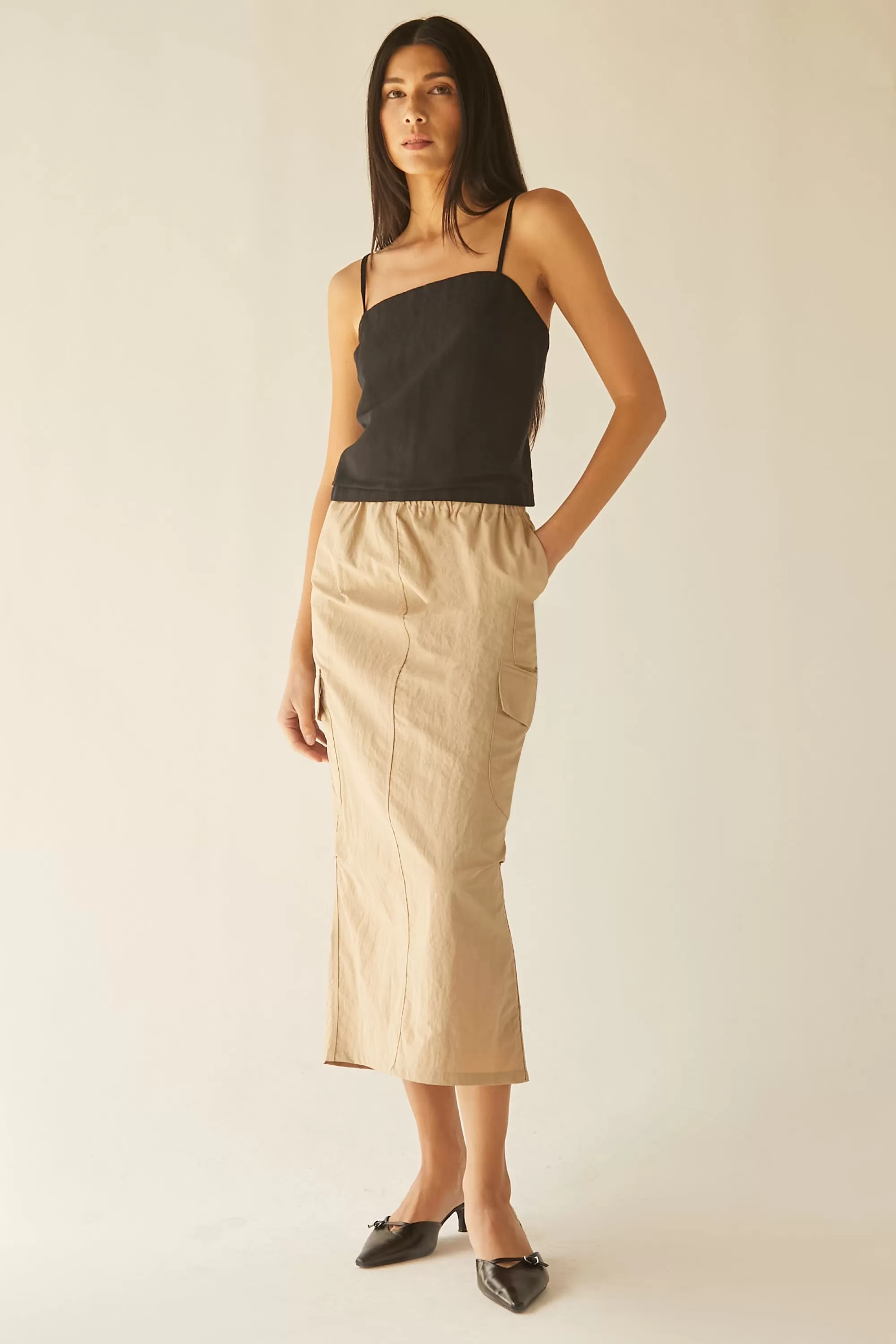 OAK + FORT LINEN BLEND OPEN BACK TANK TOP | Women Tops
