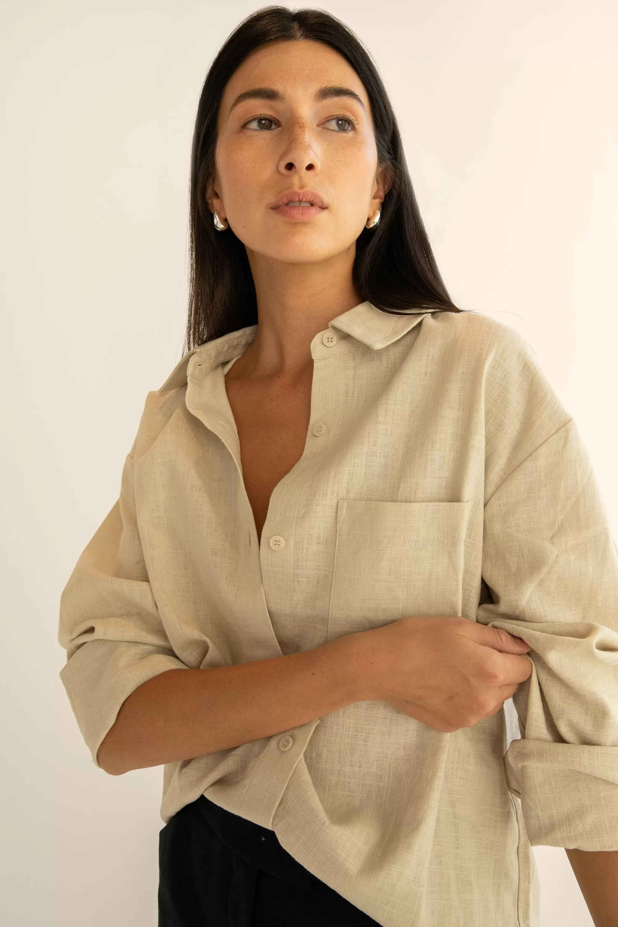 OAK + FORT LINEN BLEND SHIRT | Women Tops