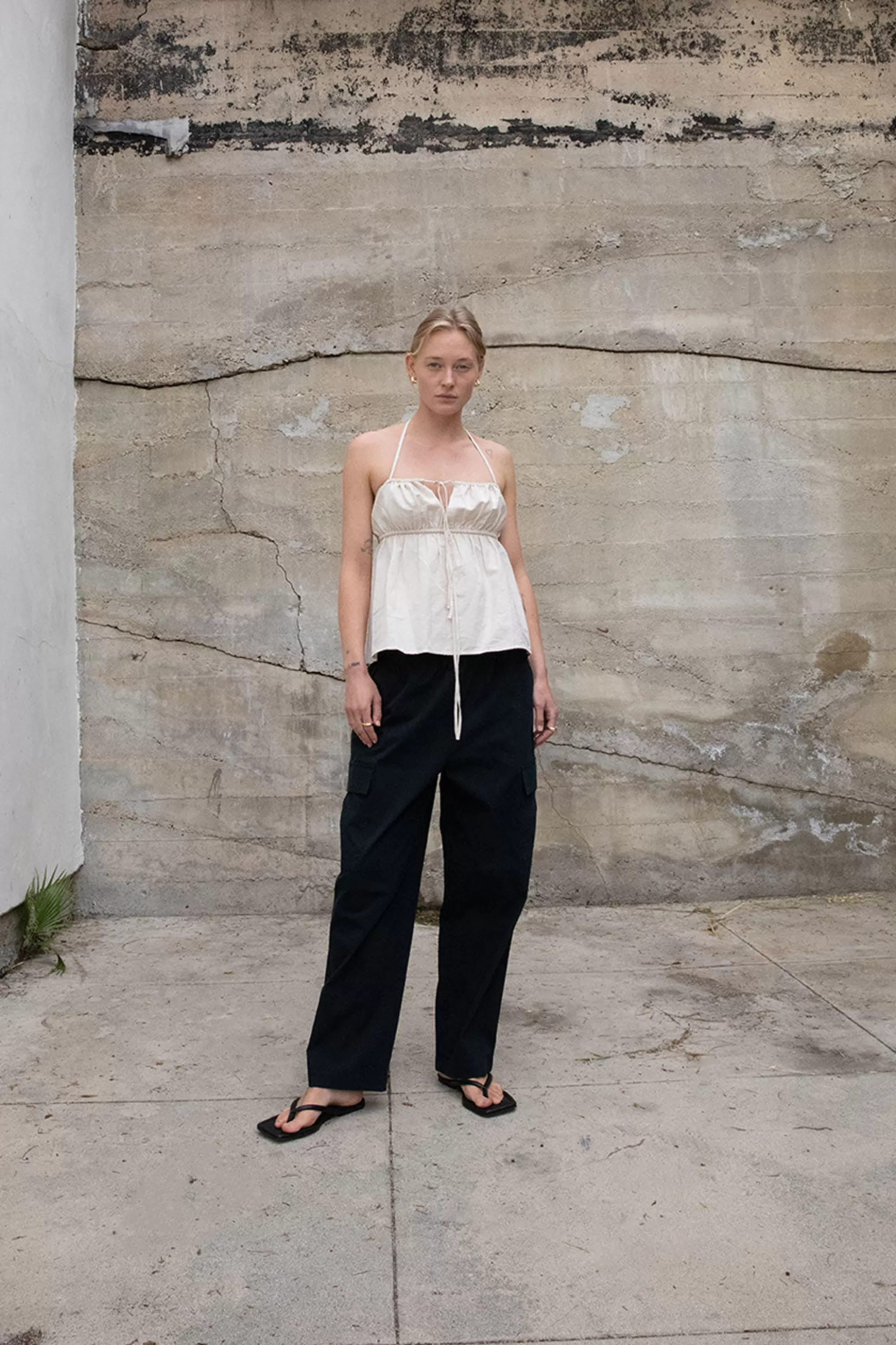 OAK + FORT LINEN BLEND TIE FRONT TANK | Women Tops
