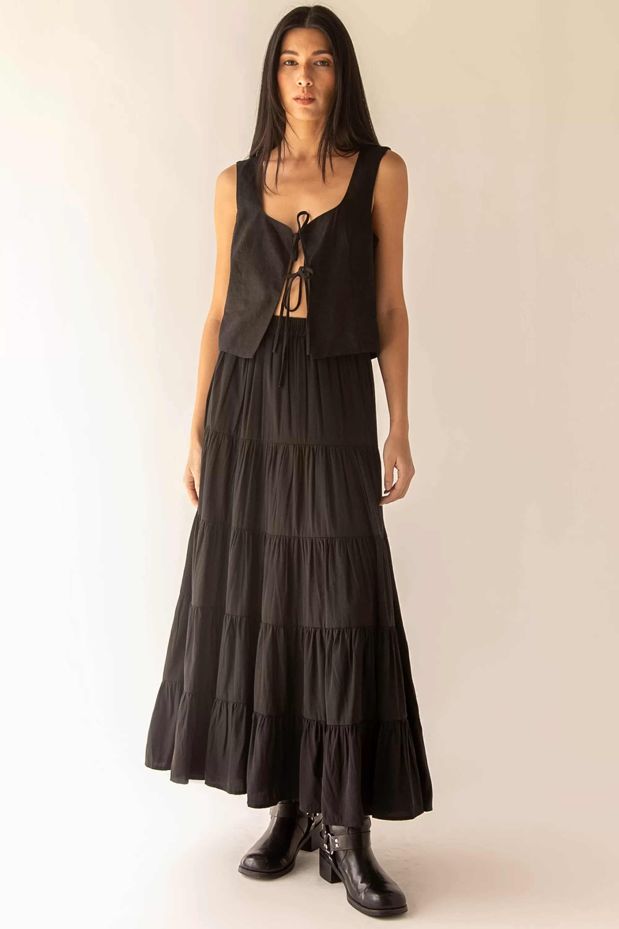 OAK + FORT LINEN BLEND TIE FRONT TANK TOP | Women Tops