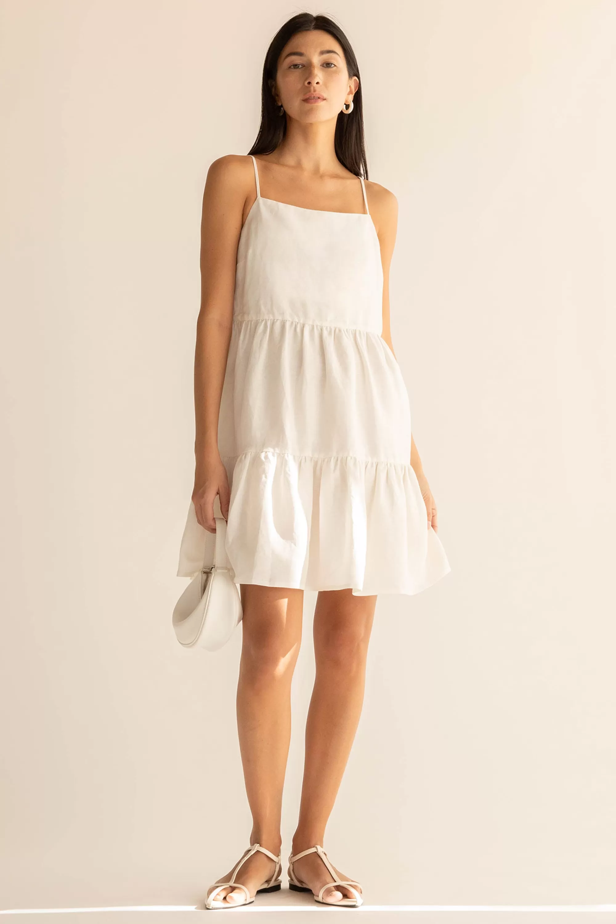 OAK + FORT LINEN BLEND TIERED MINI DRESS | Women Dresses