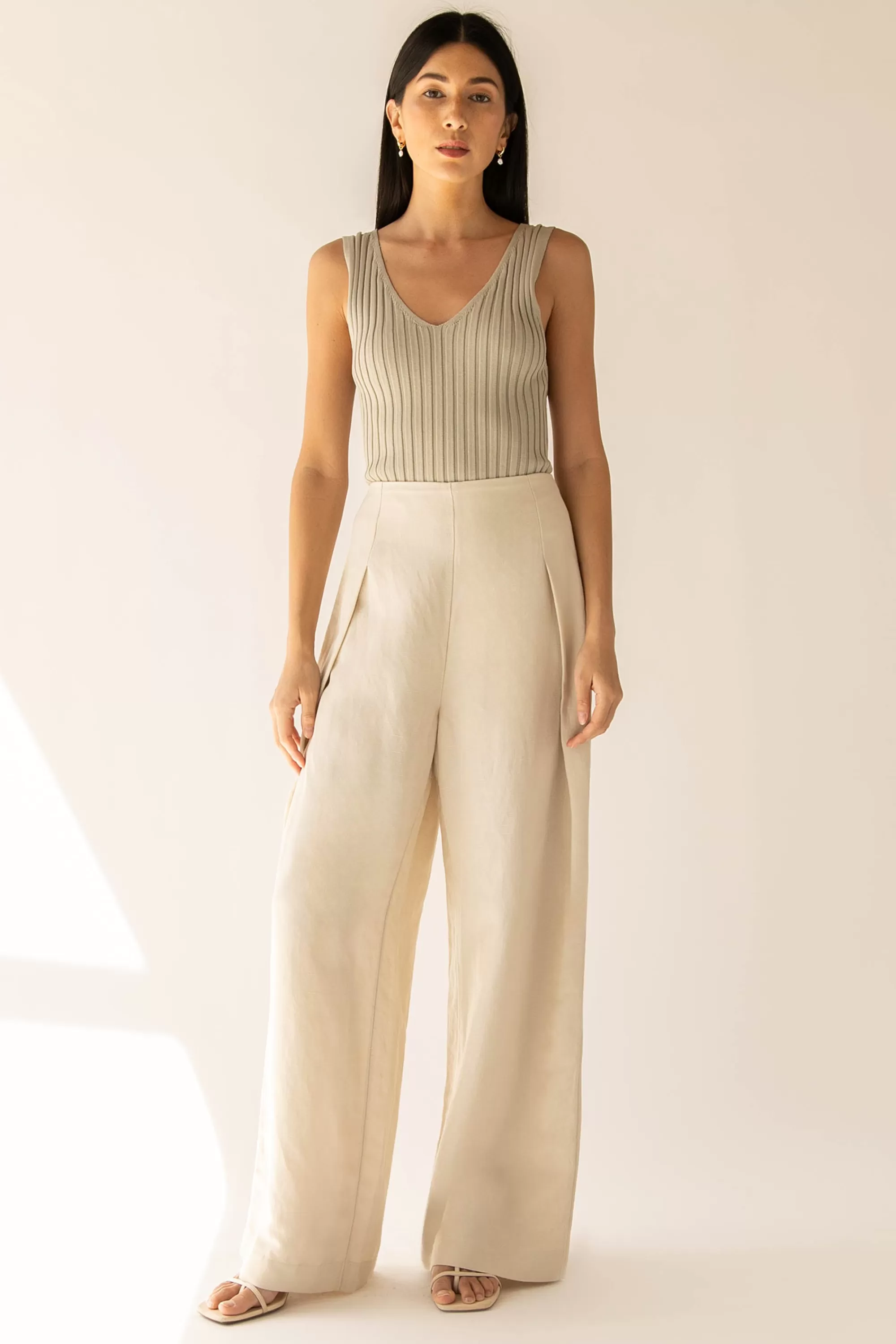 OAK + FORT LINEN BLEND WIDE LEG DRESS PANT | Women Pants