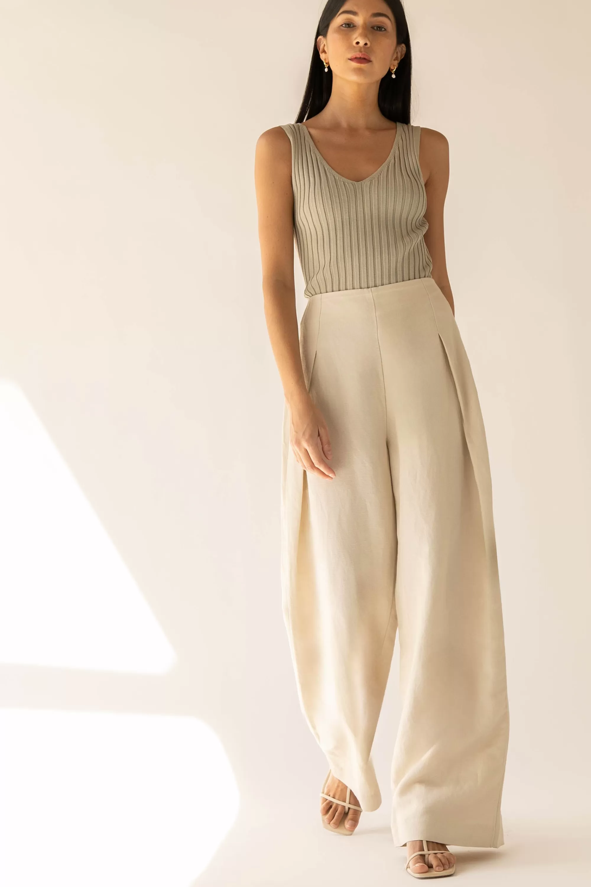 OAK + FORT LINEN BLEND WIDE LEG DRESS PANT | Women Pants