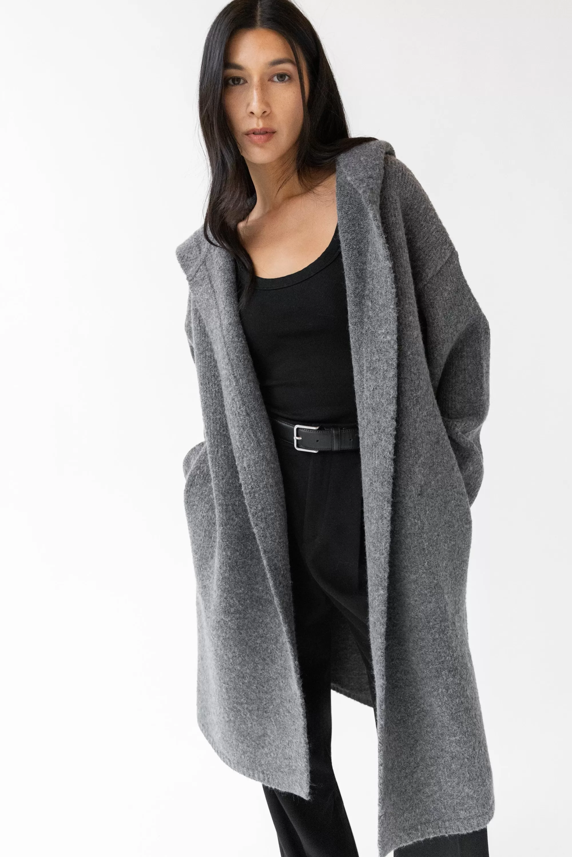 OAK + FORT LONG CARDIGAN WITH HOODIE | Women Sweaters & Cardigans