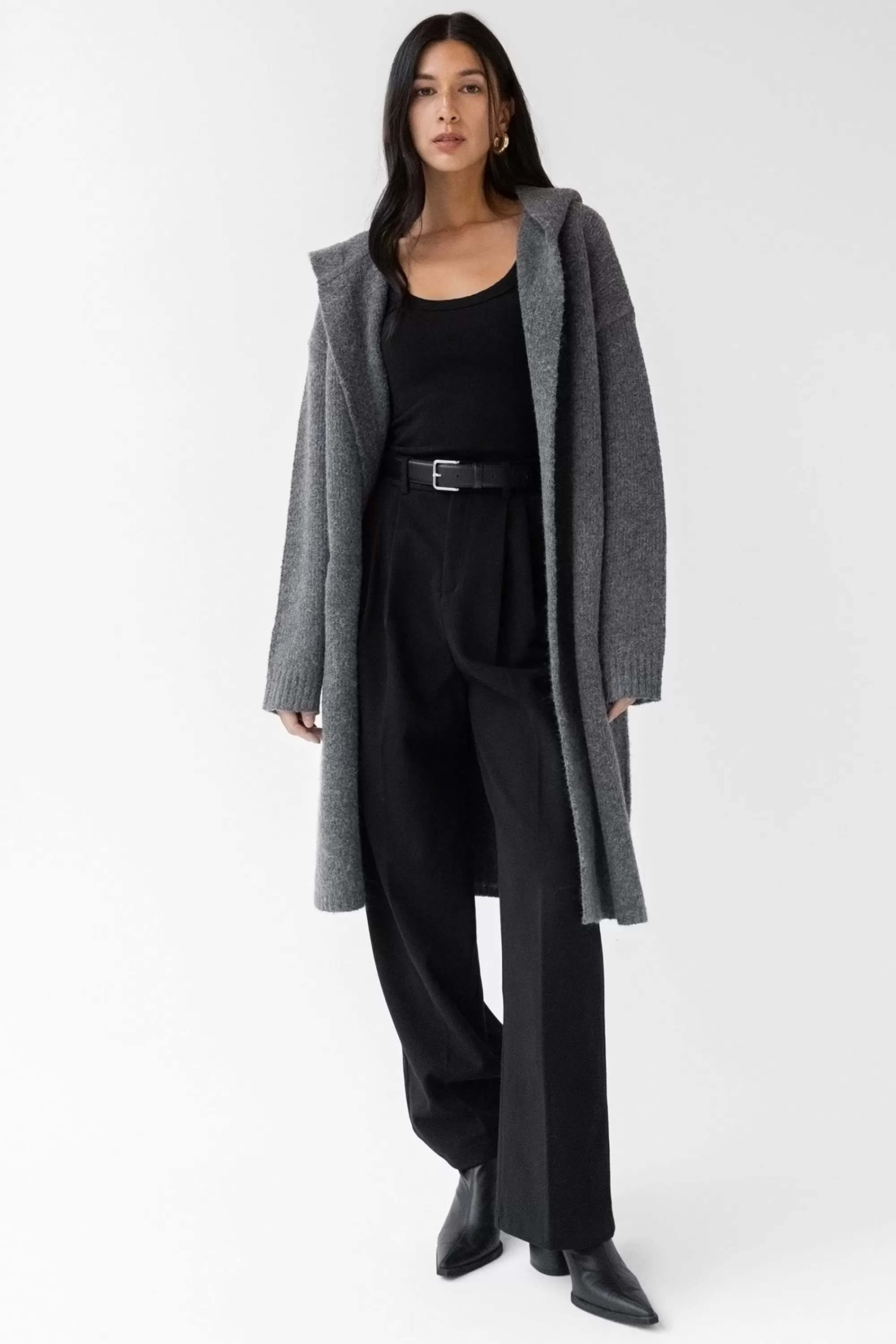 OAK + FORT LONG CARDIGAN WITH HOODIE | Women Sweaters & Cardigans