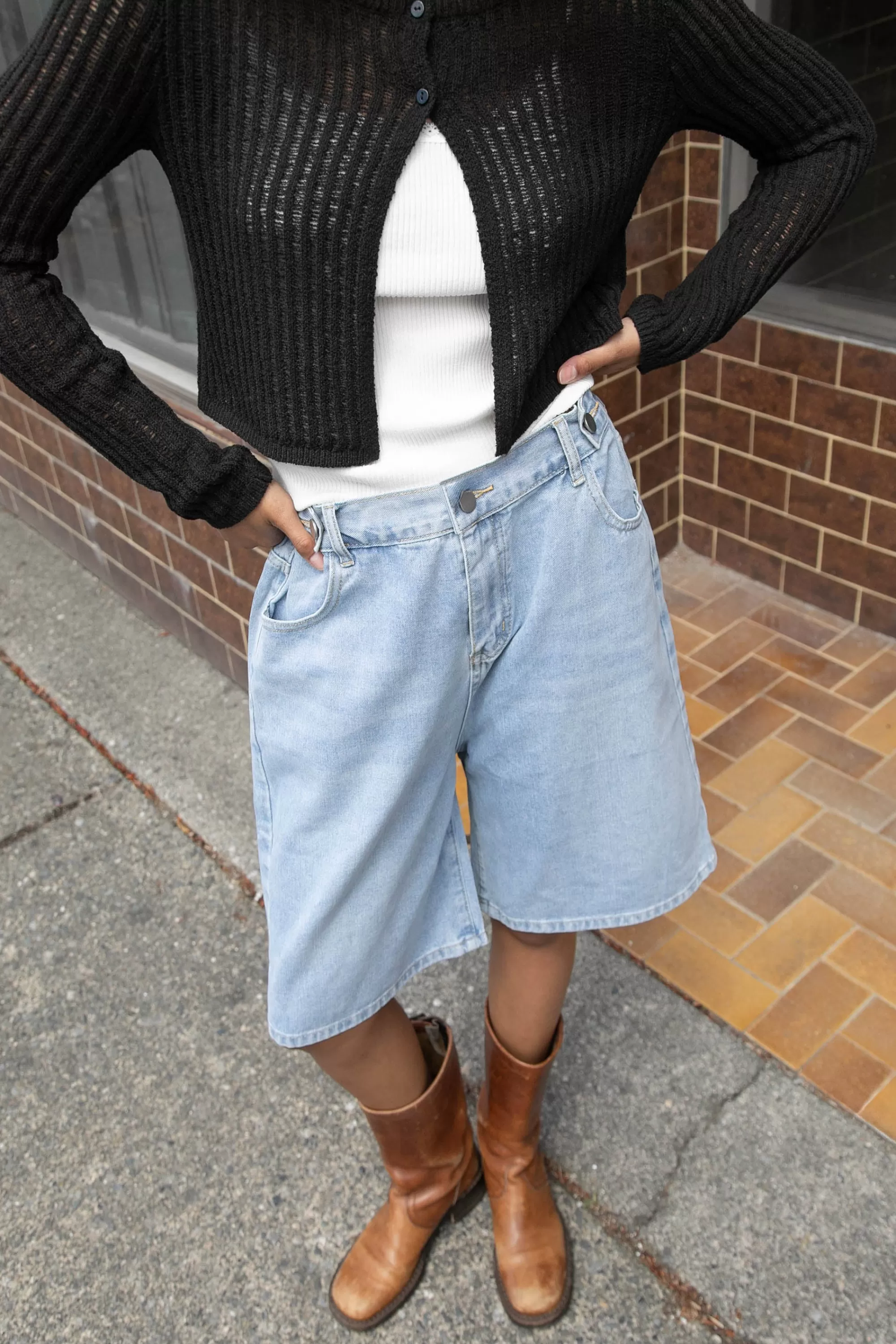 OAK + FORT LONG DENIM SHORT | Women Denim | Shorts