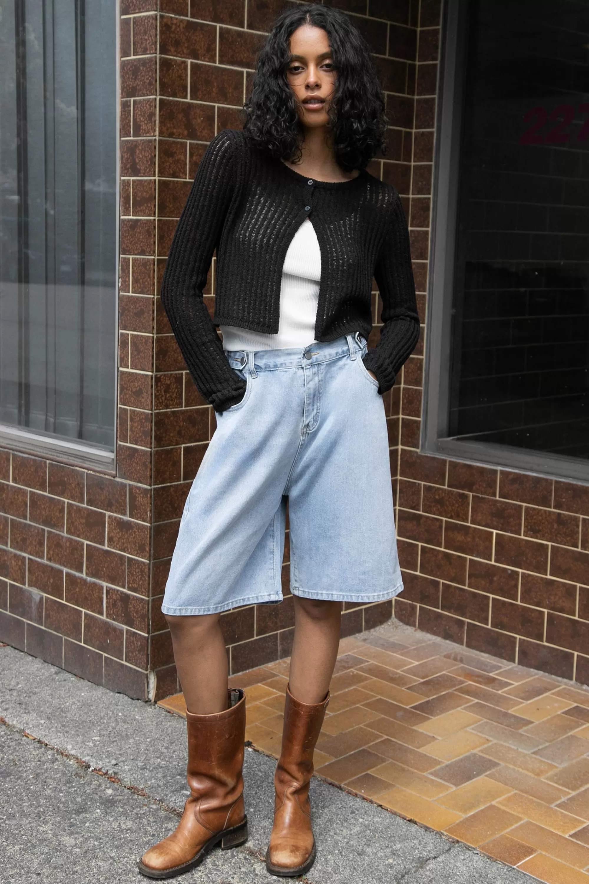 OAK + FORT LONG DENIM SHORT | Women Denim | Shorts
