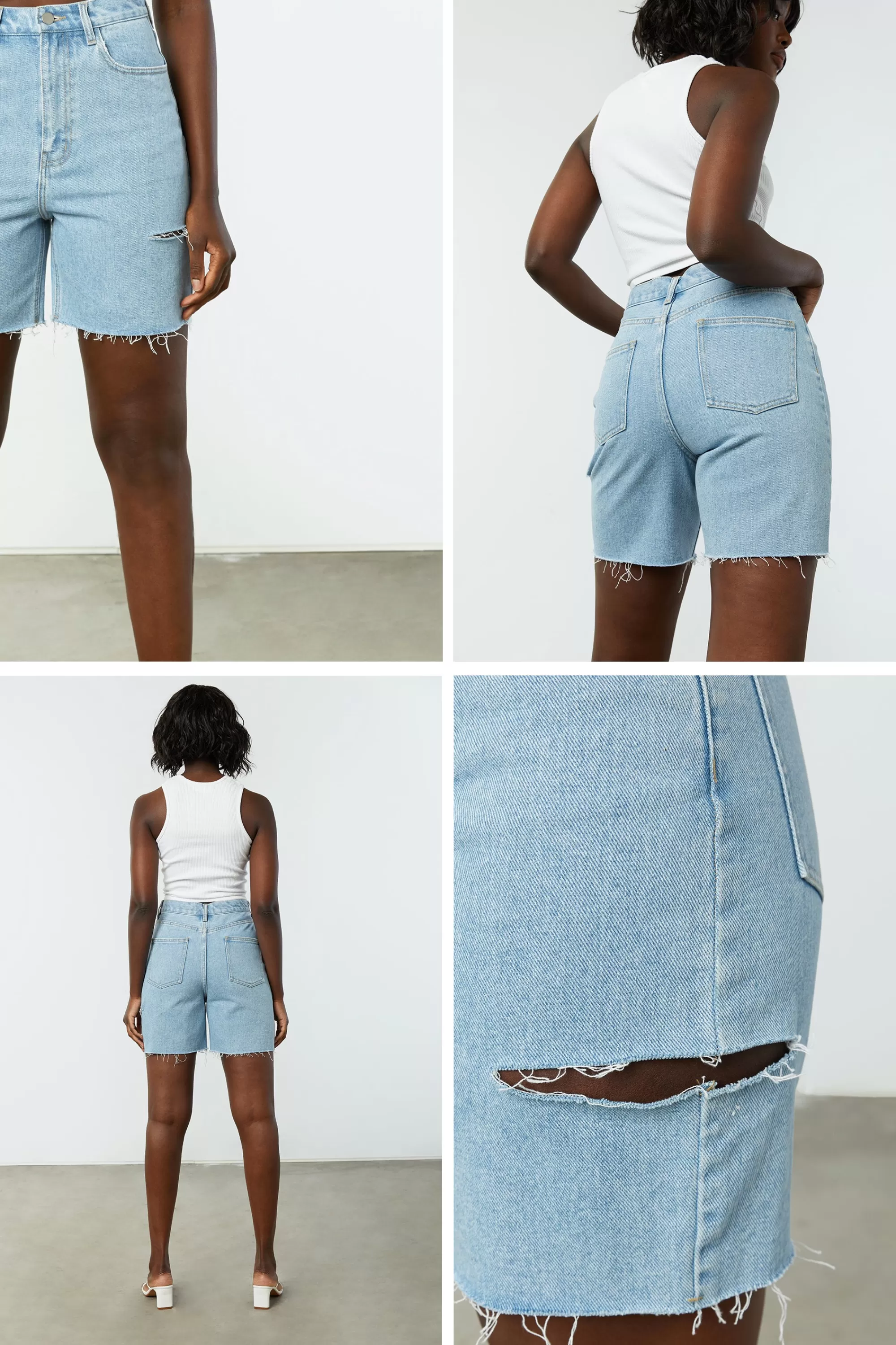 OAK + FORT LONG DENIM SHORTS | Women Shorts