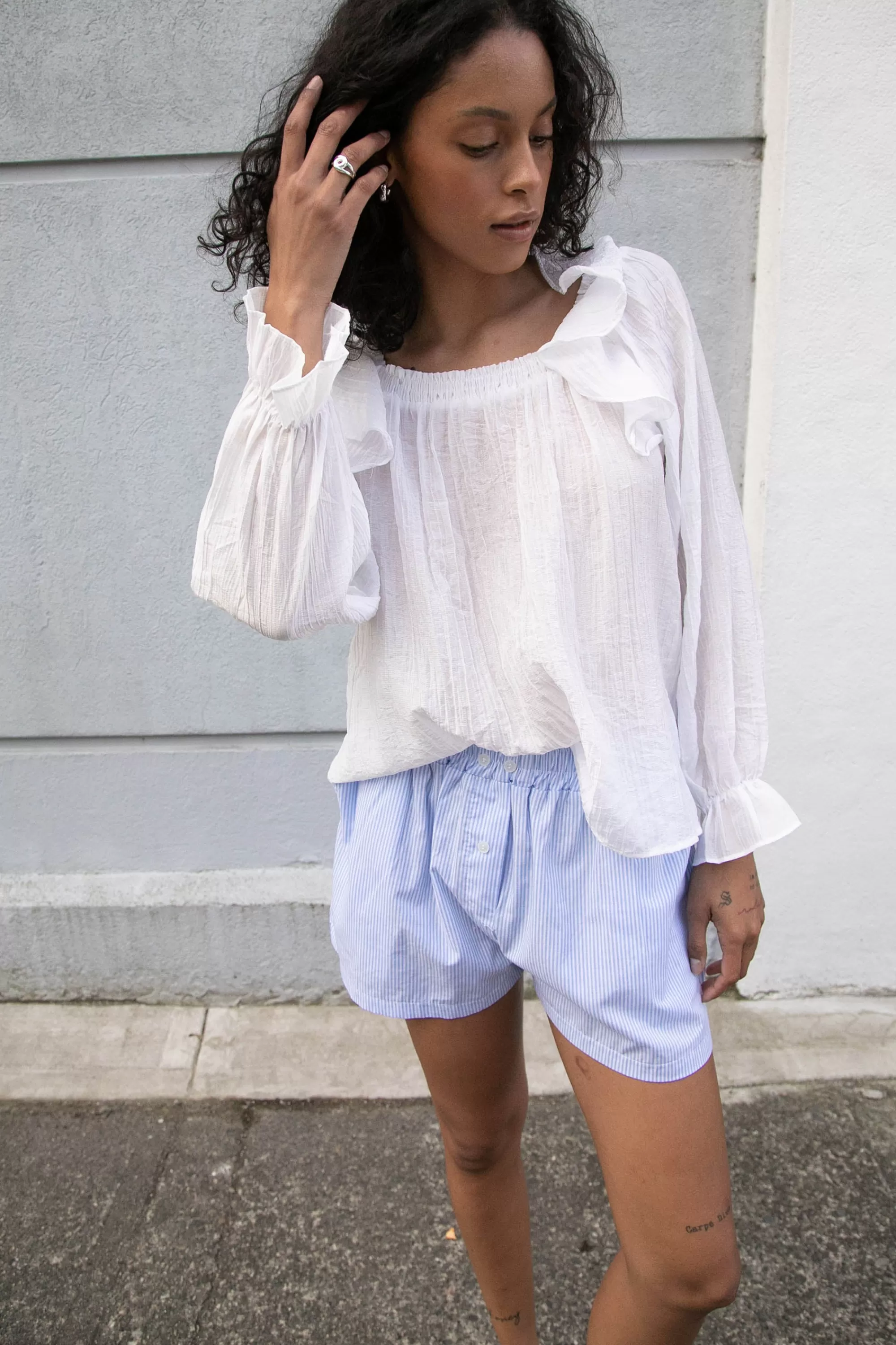 OAK + FORT LONG SLEEVE RUFFLED BLOUSE | Women Tops