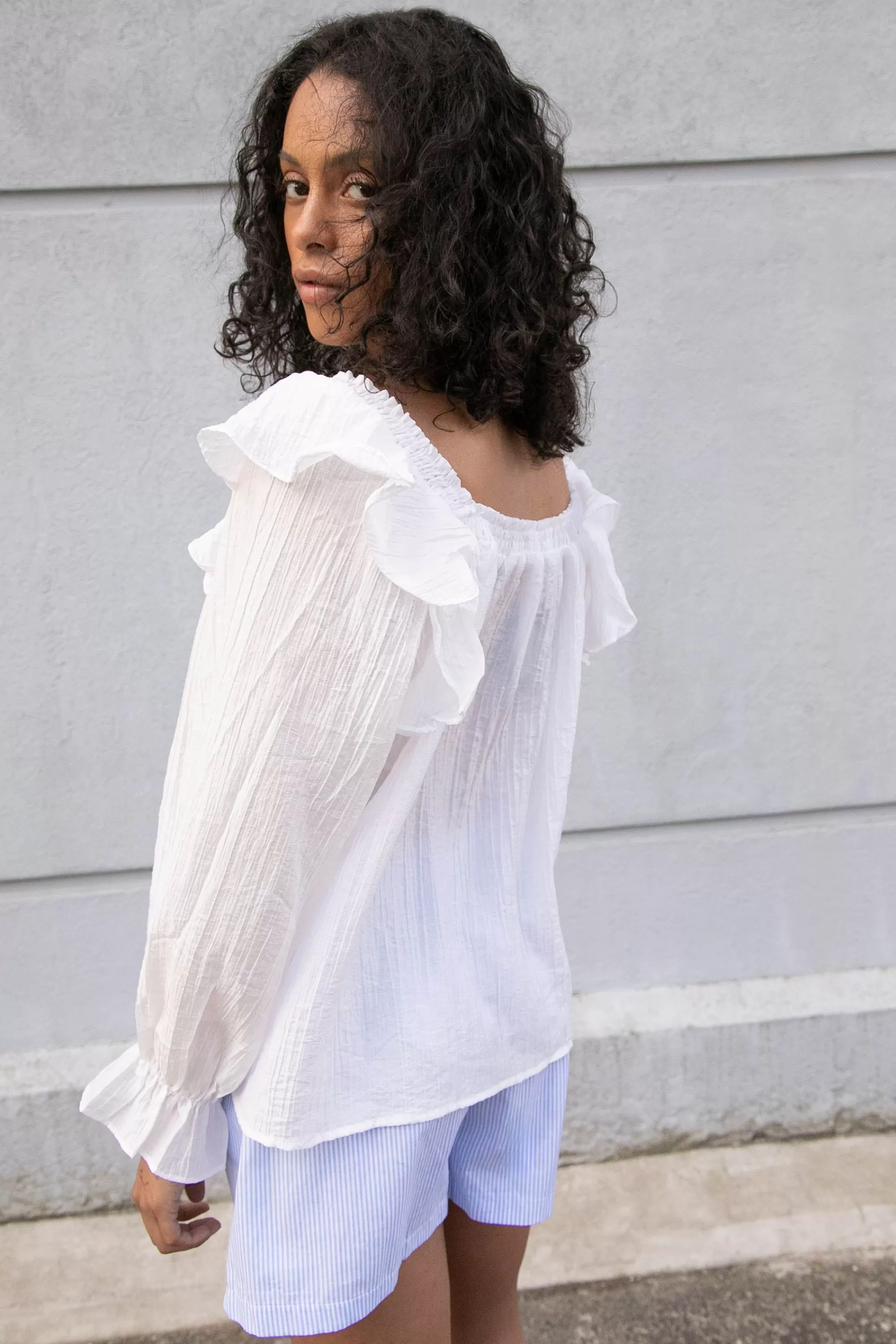 OAK + FORT LONG SLEEVE RUFFLED BLOUSE | Women Tops