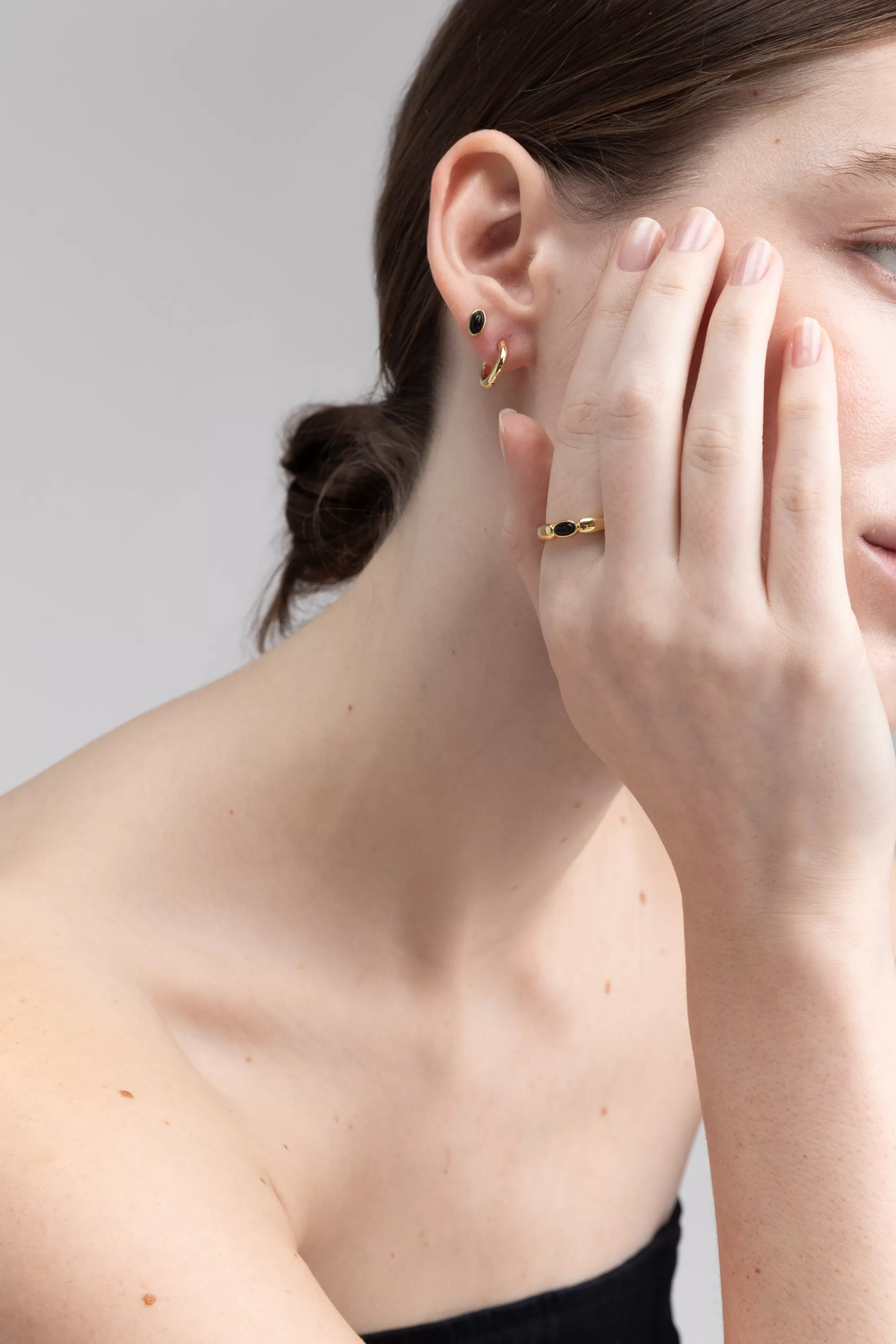 OAK + FORT MOON STONE SILVER + ONYX GOLD RING | Women Rings & Bracelets | Rings & Bracelets