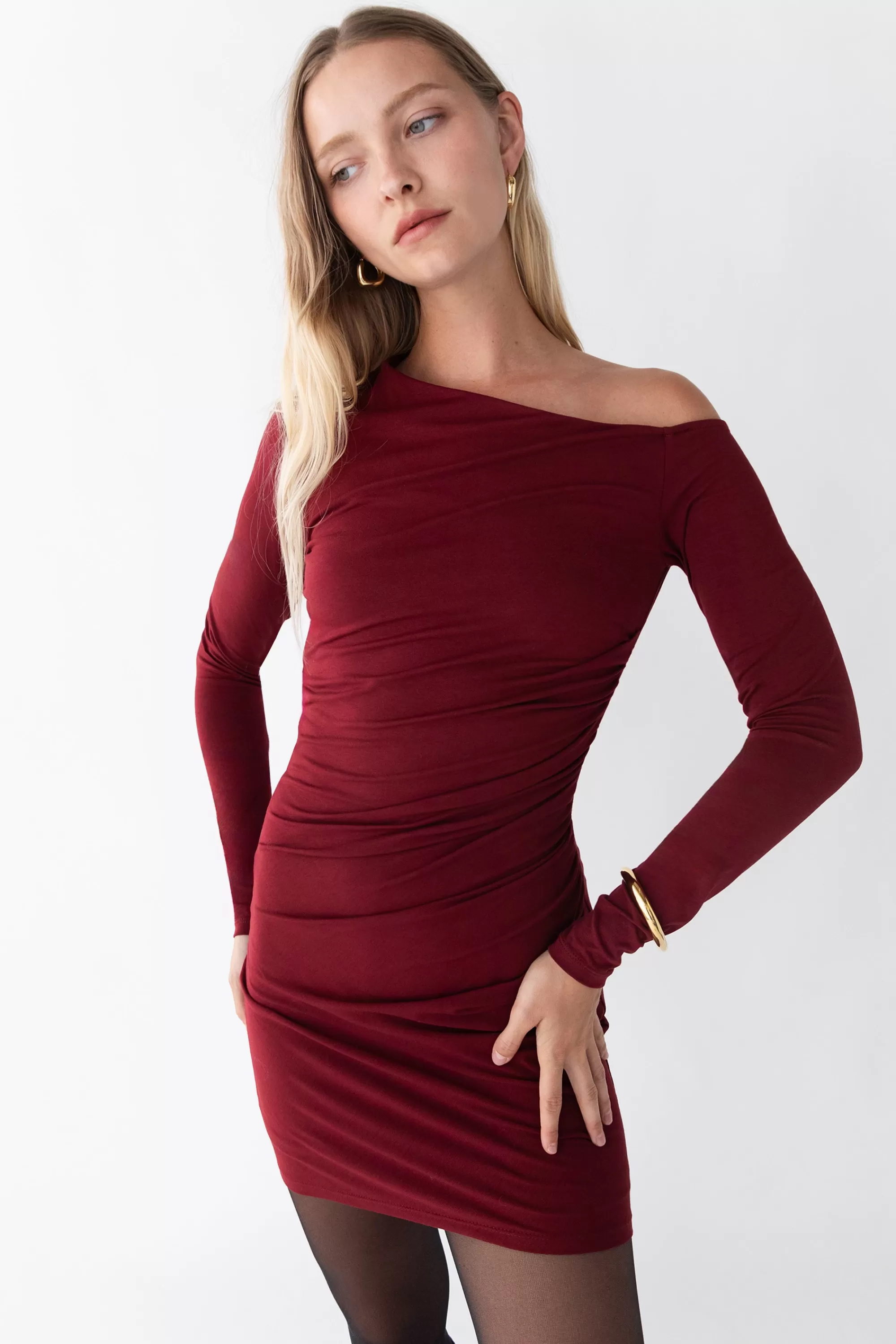 OAK + FORT OFF SHOULDER LONG SLEEVE MINI DRESS | Women Dresses